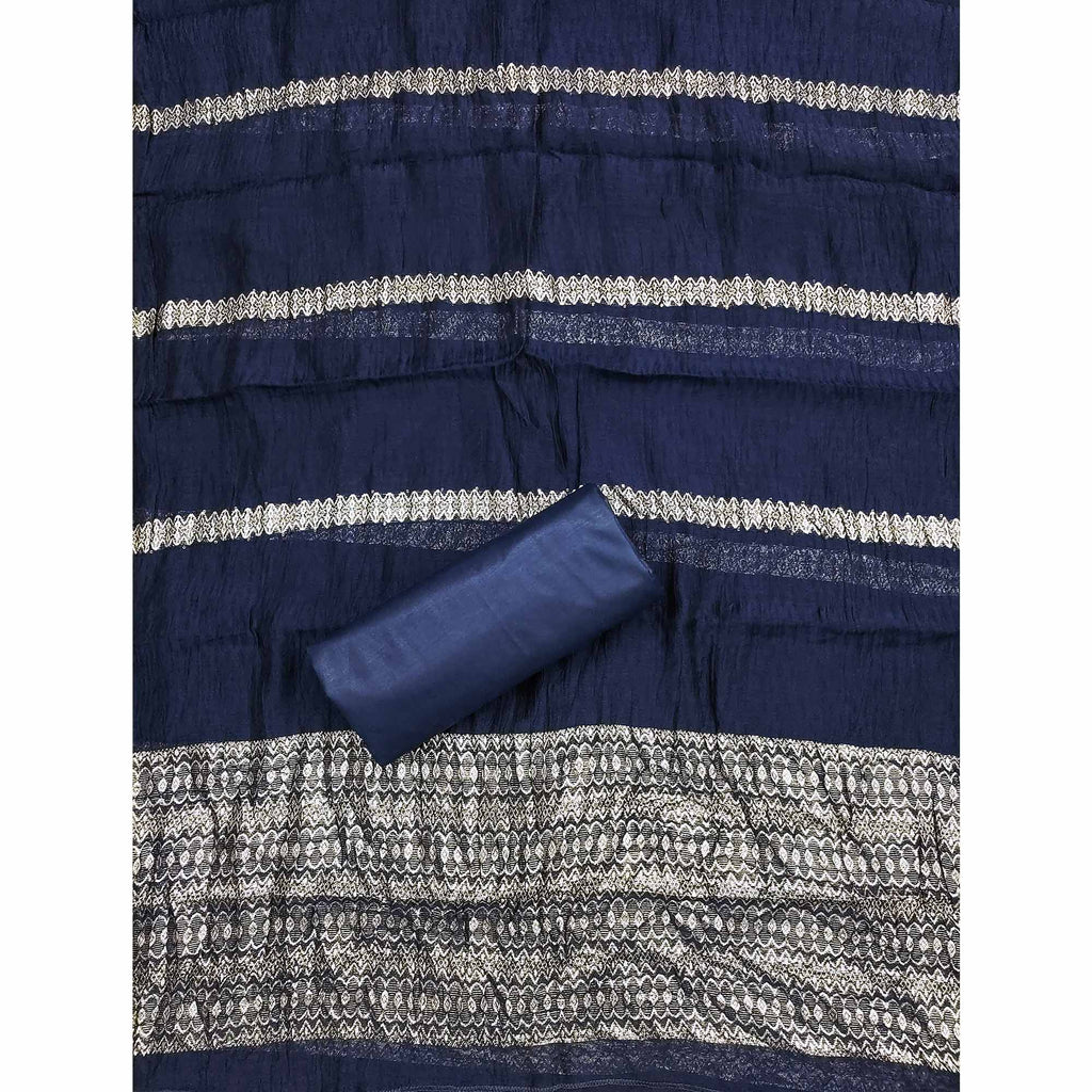 Blue Pure Cotton Dress Material with Elegant Embroidery