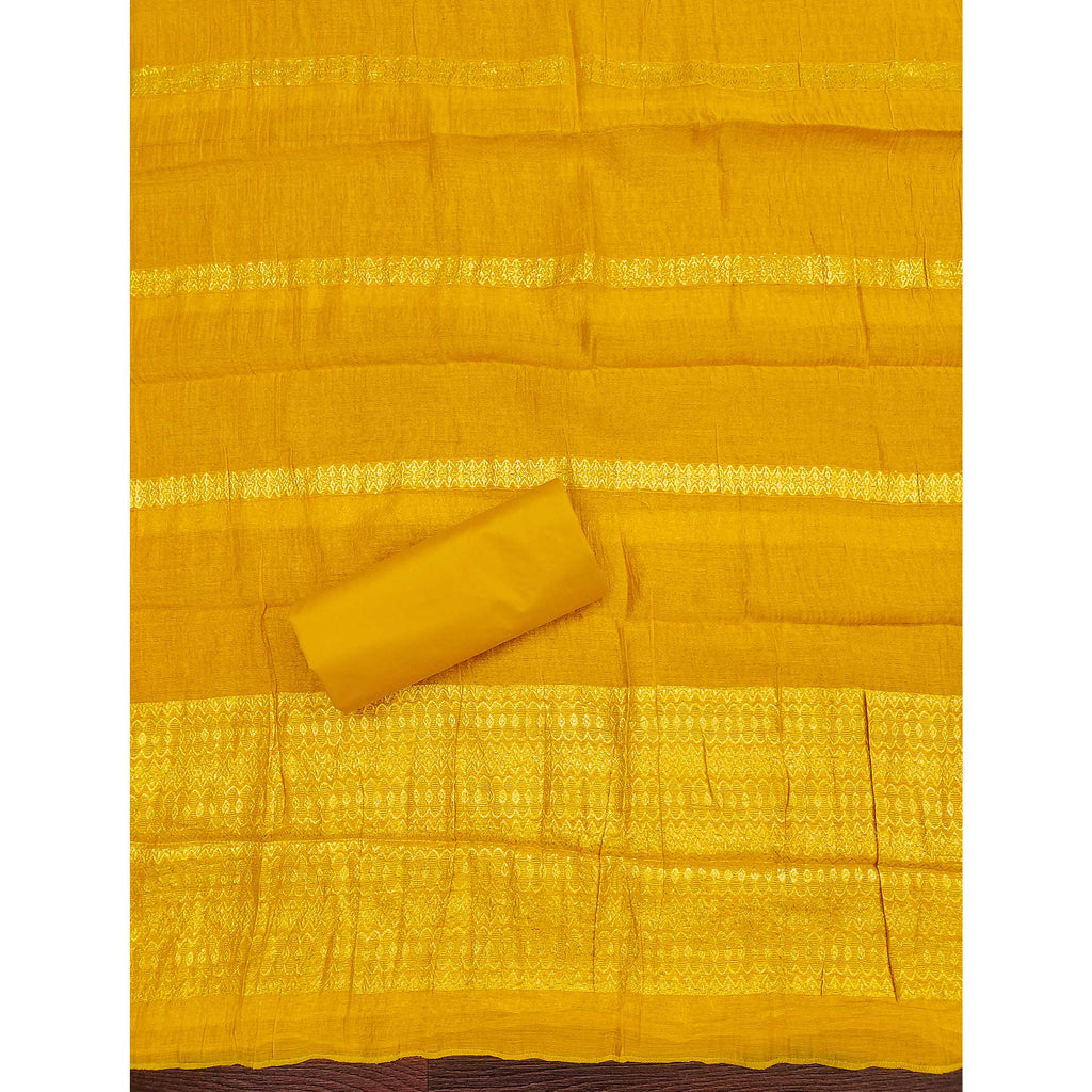 Mustard Pure Cotton Dress Material with Elegant Embroidery