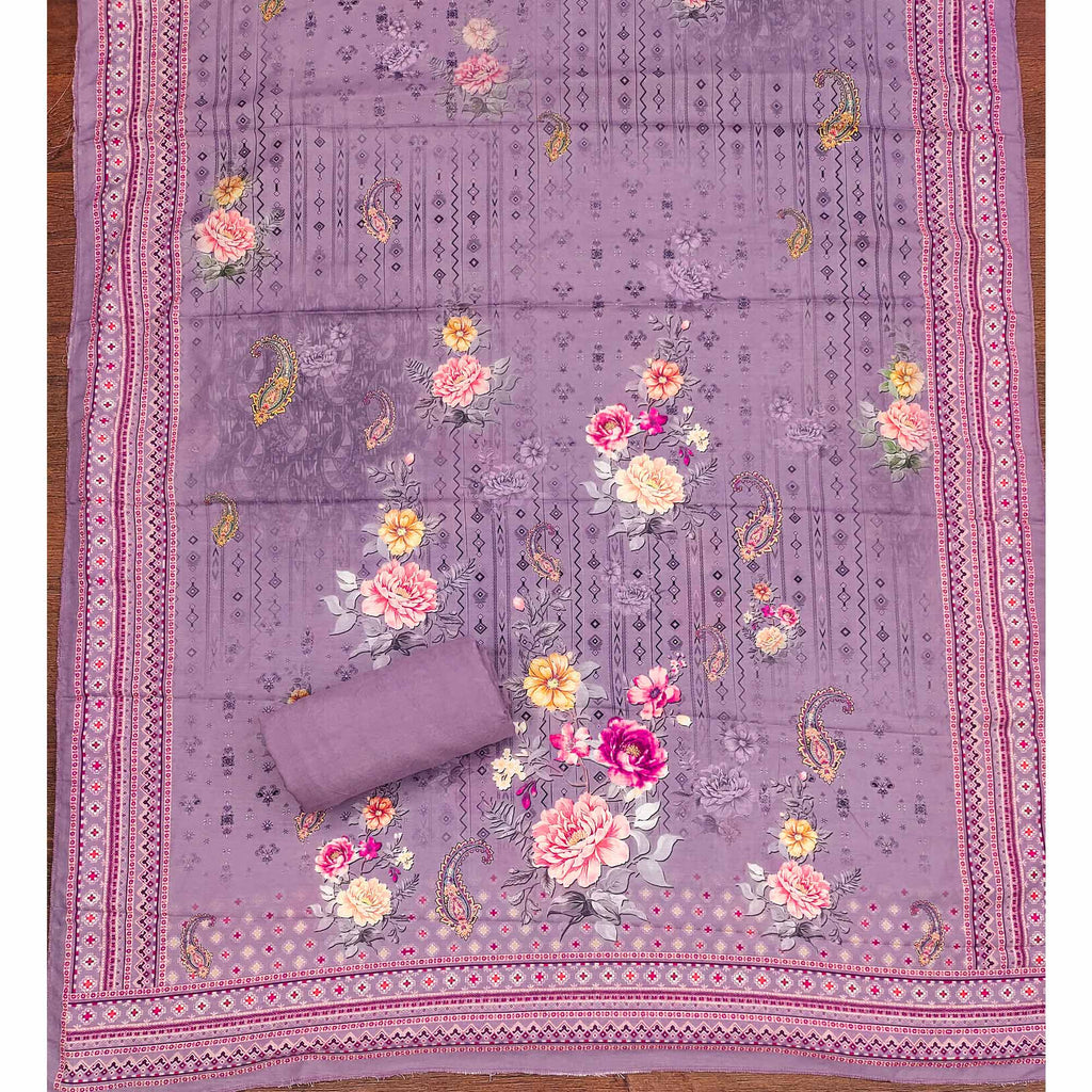 Lavender Dress Material in Muslin with Delicate Mirror Highlights