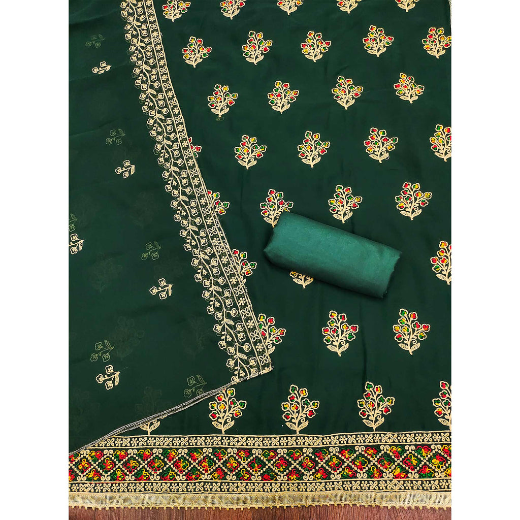 Green Floral Embroidered Georgette Dress Material