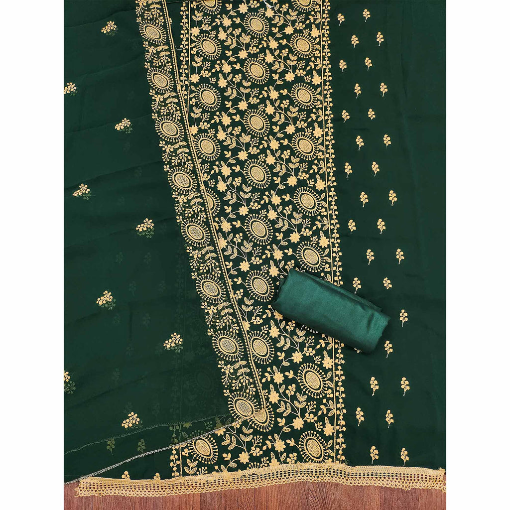 Green Floral Embroidered Georgette Dress Material