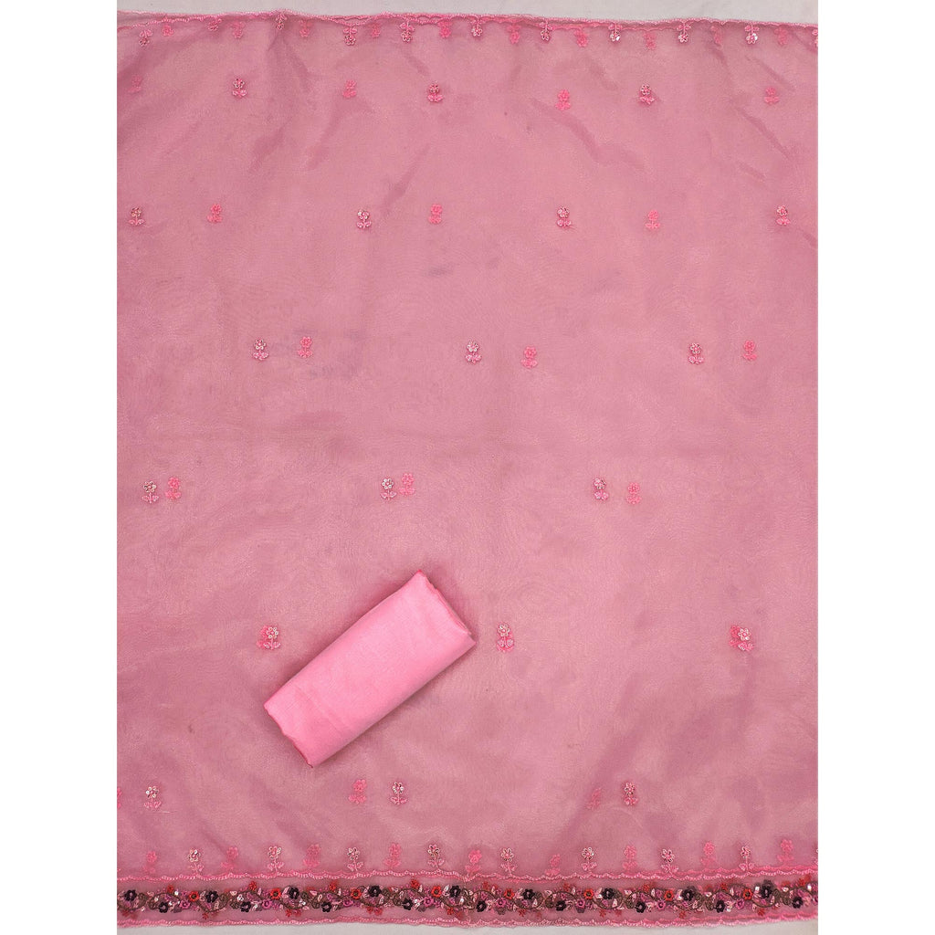 Pink Floral Sequins Embroidered Organza Dress Material