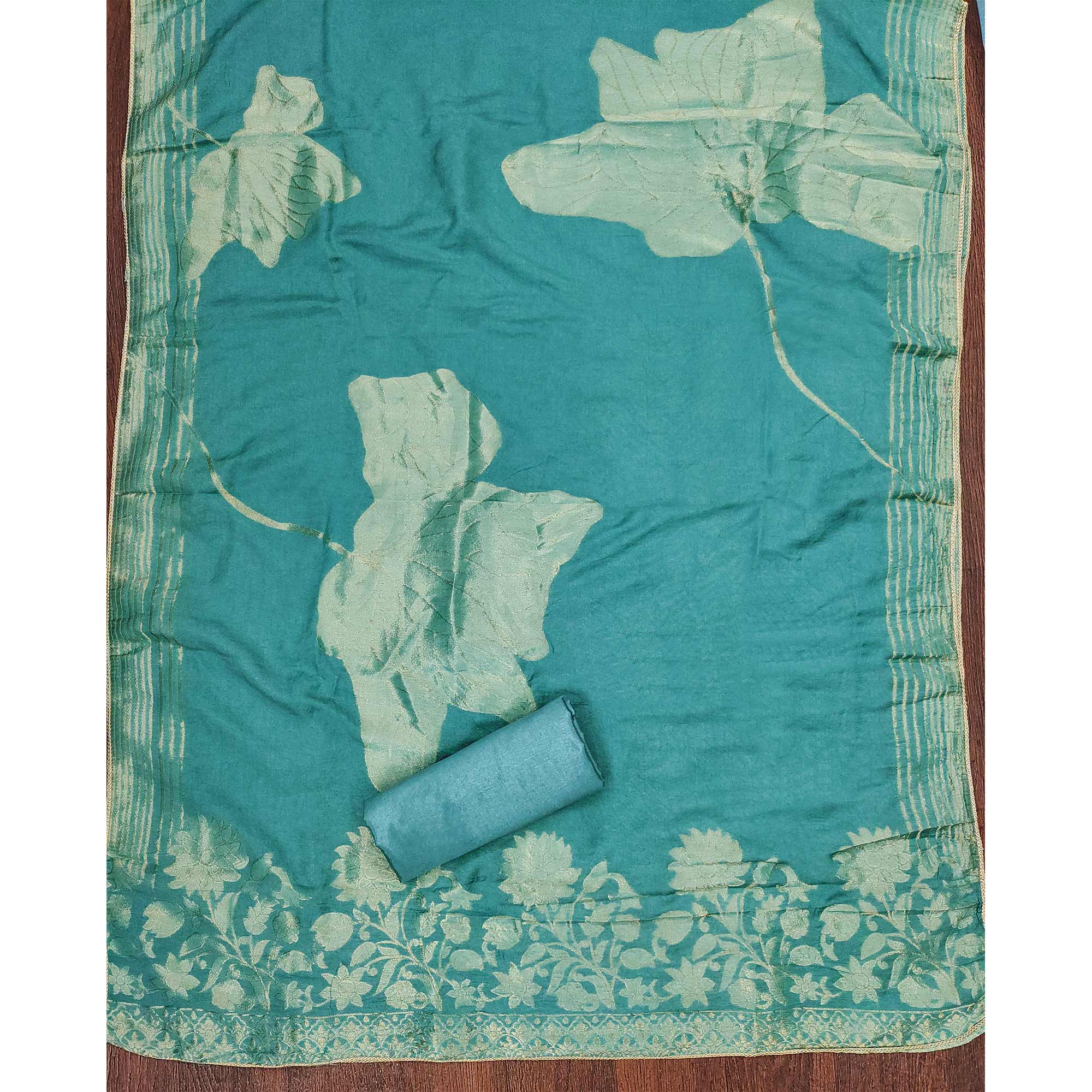 Blue Floral Sequins Embroidered Organza Dress Material