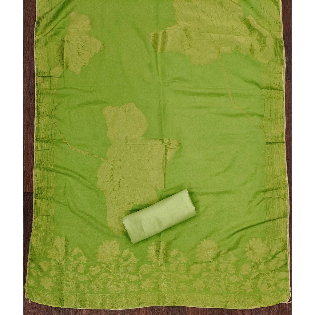 Green Floral Sequins Embroidered Organza Dress Material