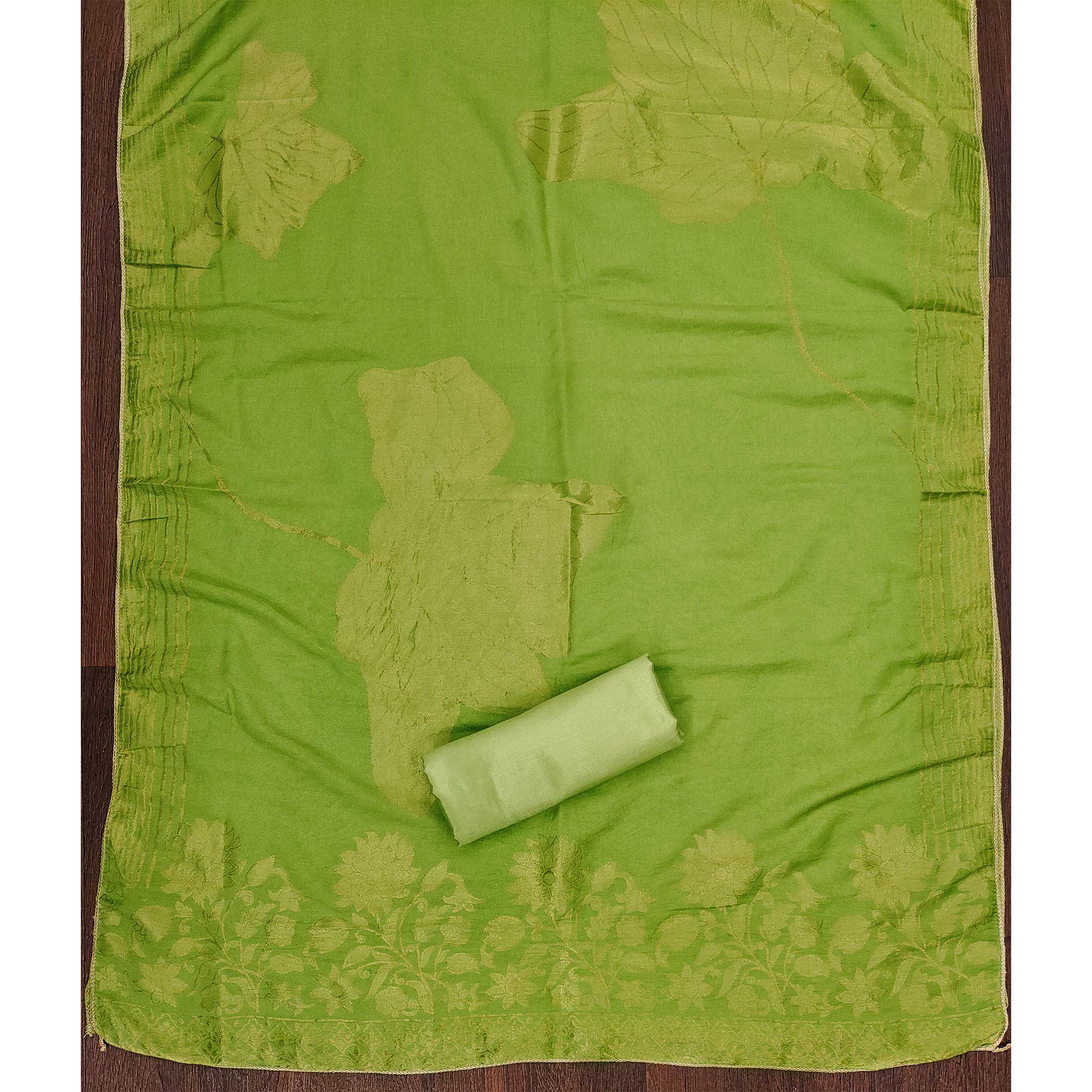 Green Floral Sequins Embroidered Organza Dress Material