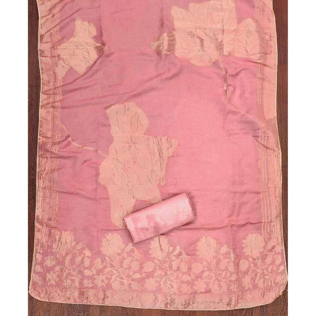 Pink Floral Sequins Embroidered Organza Dress Material