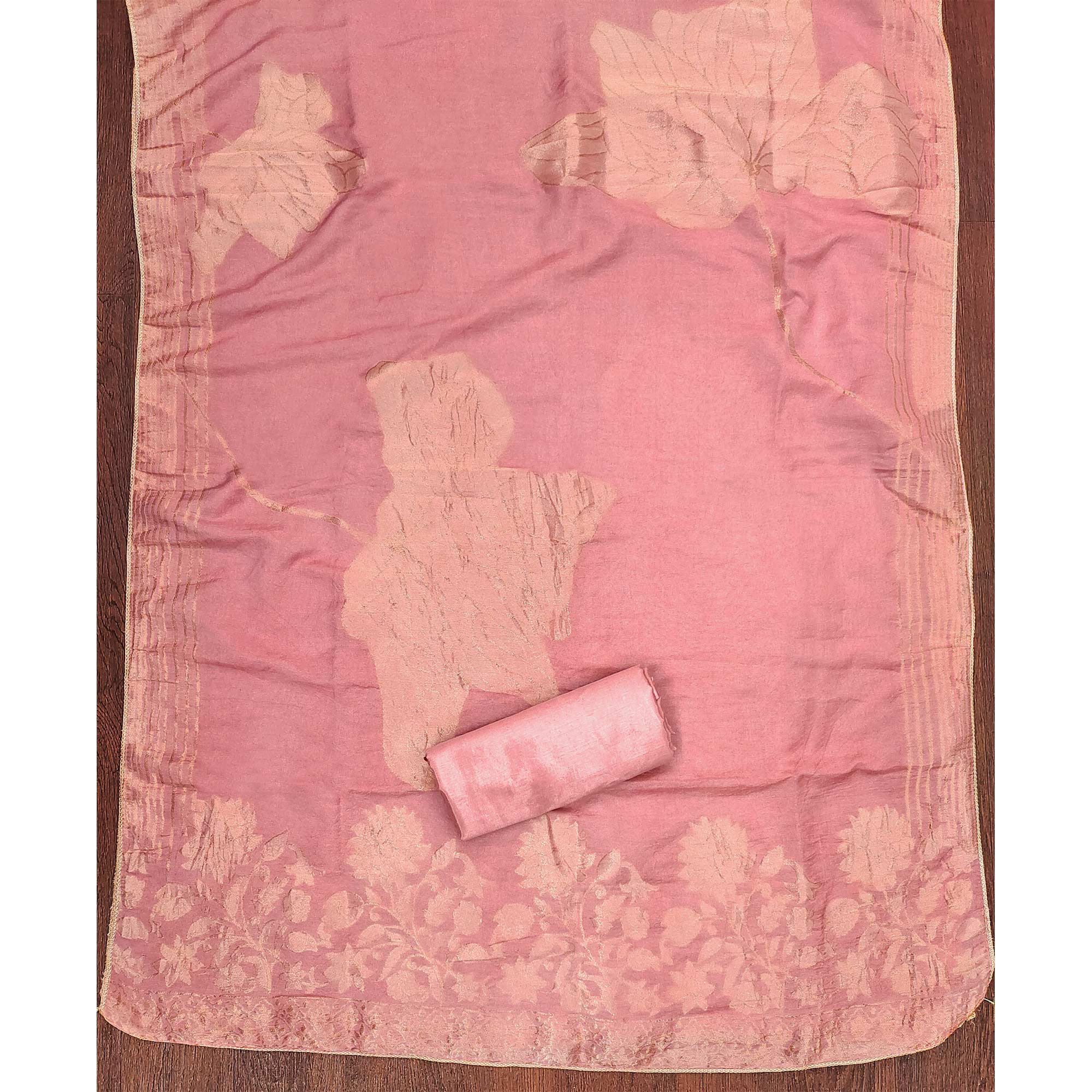 Pink Floral Sequins Embroidered Organza Dress Material