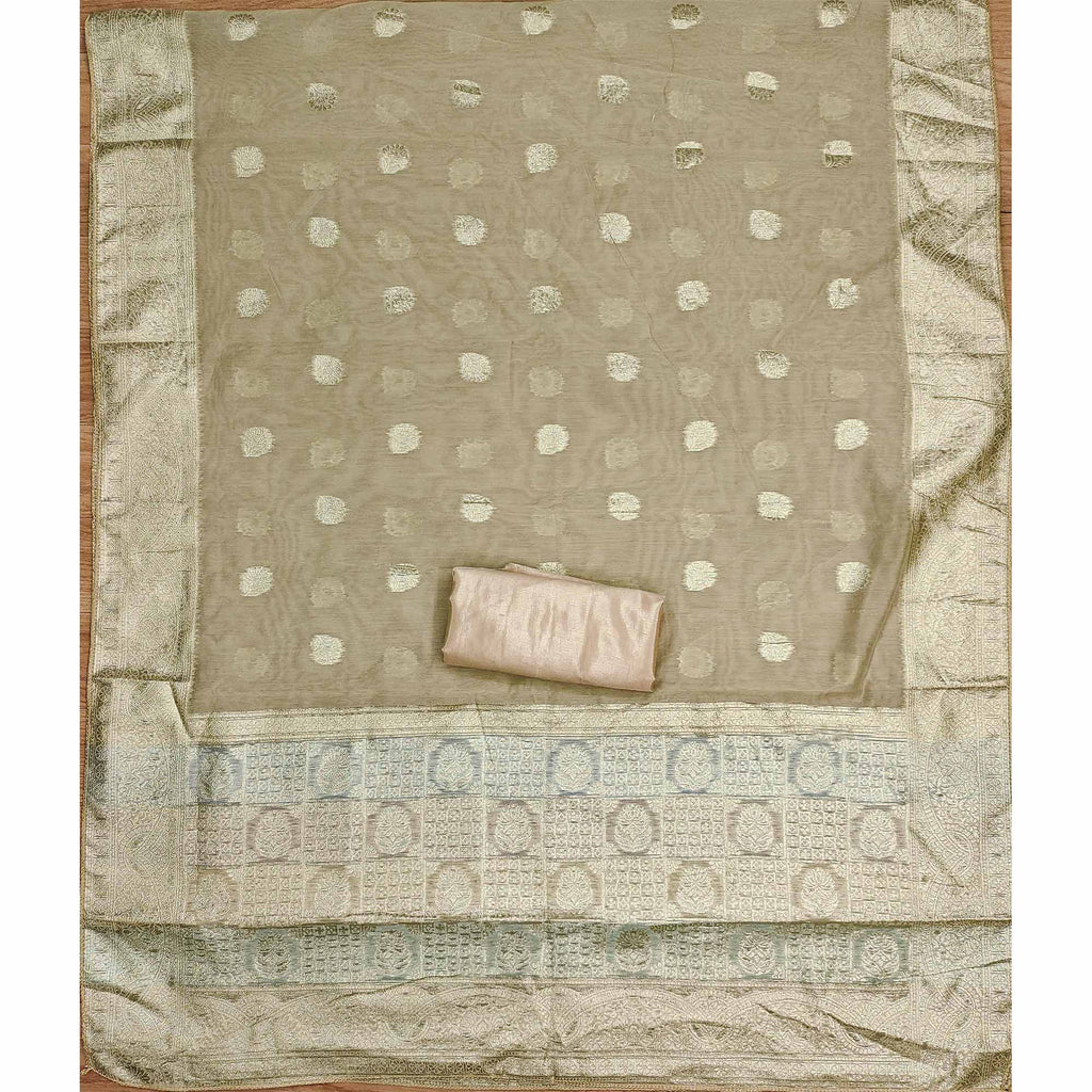 Chikoo Floral Woven With Hand Embroidered Jacquard Dress Material