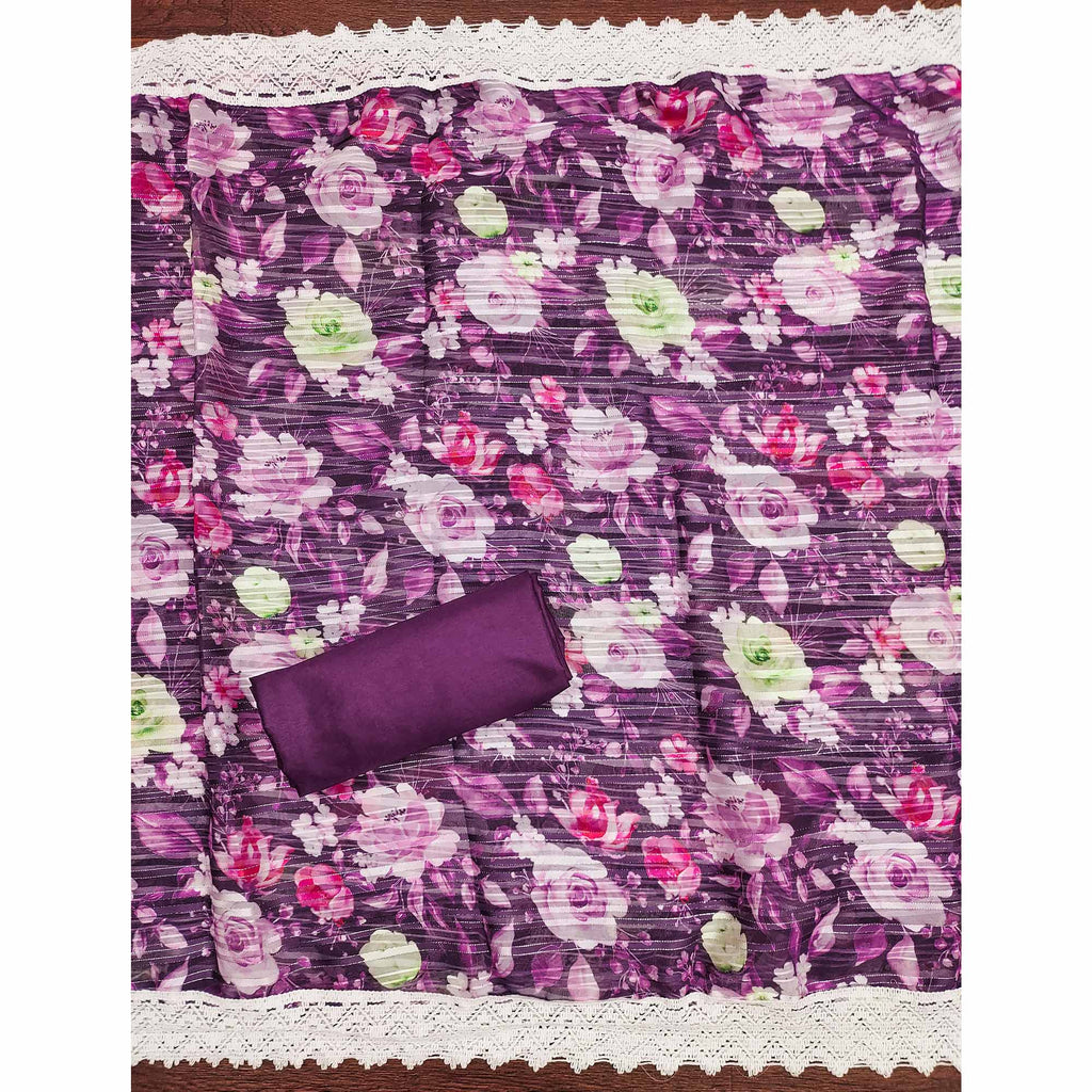 Deep Purple Cotton Blend Suit Material Enhanced with Sequins Embroidery