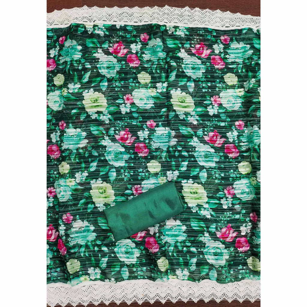 Green Cotton Blend Suit Material Enhanced with Sequins Embroidery