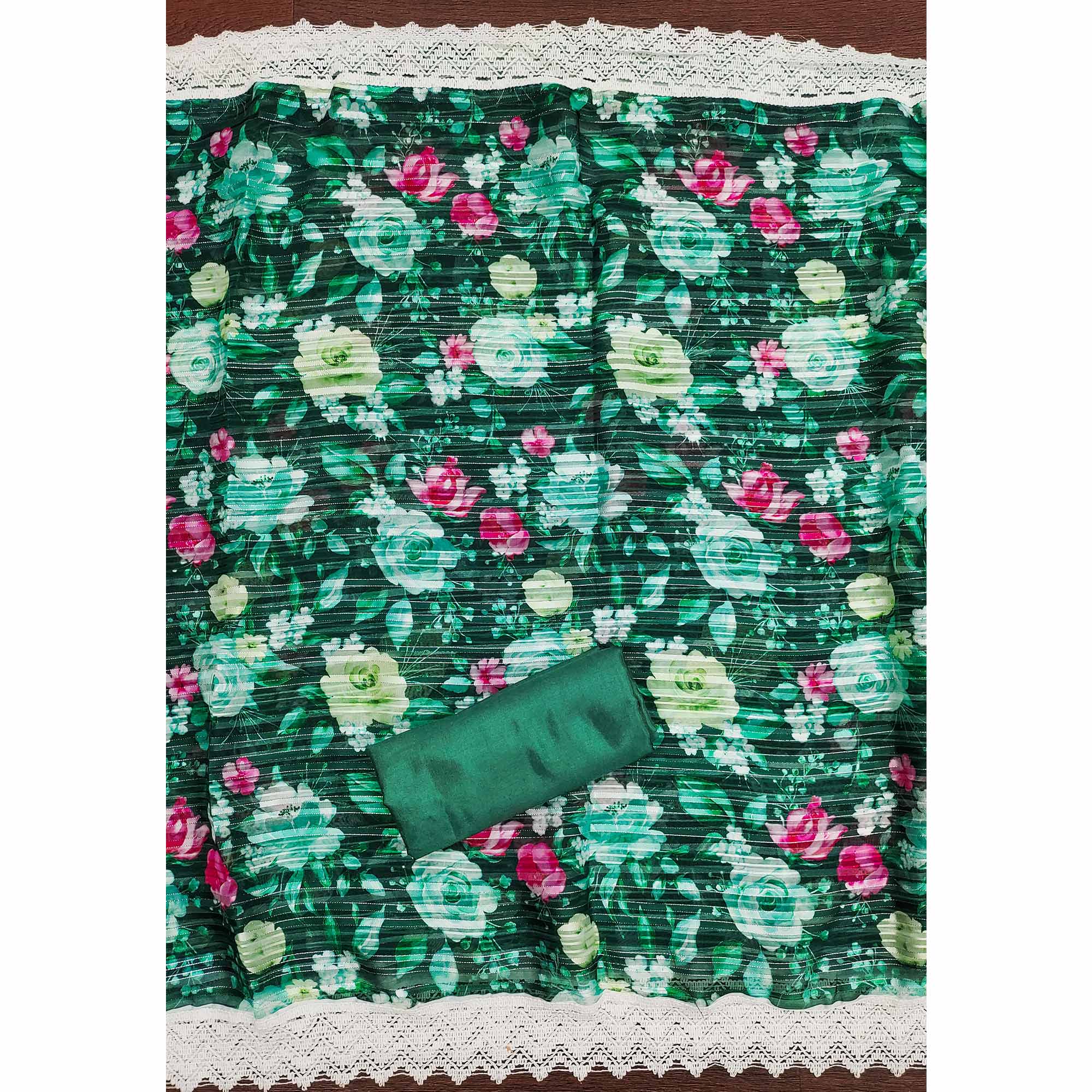 Green Cotton Blend Suit Material Enhanced with Sequins Embroidery