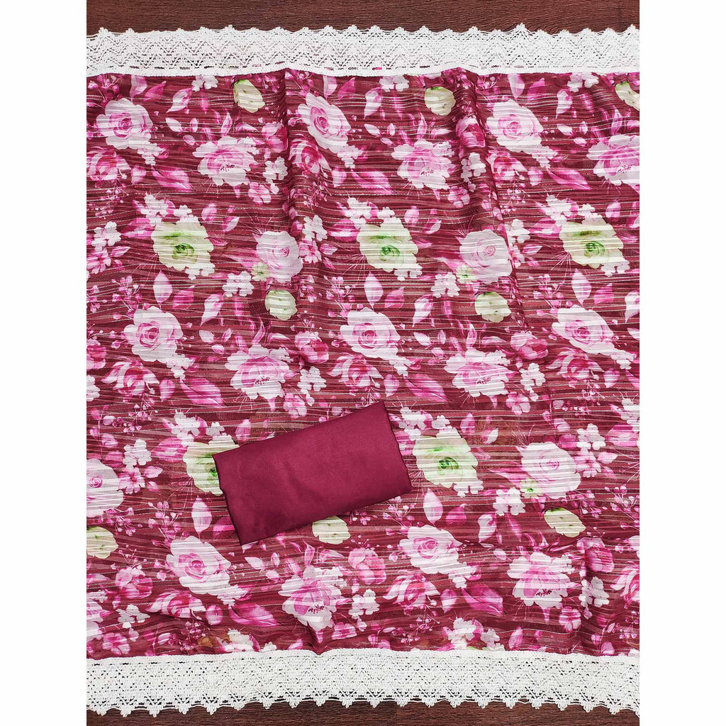 Maroon Cotton Blend Suit Material Enhanced with Sequins Embroidery