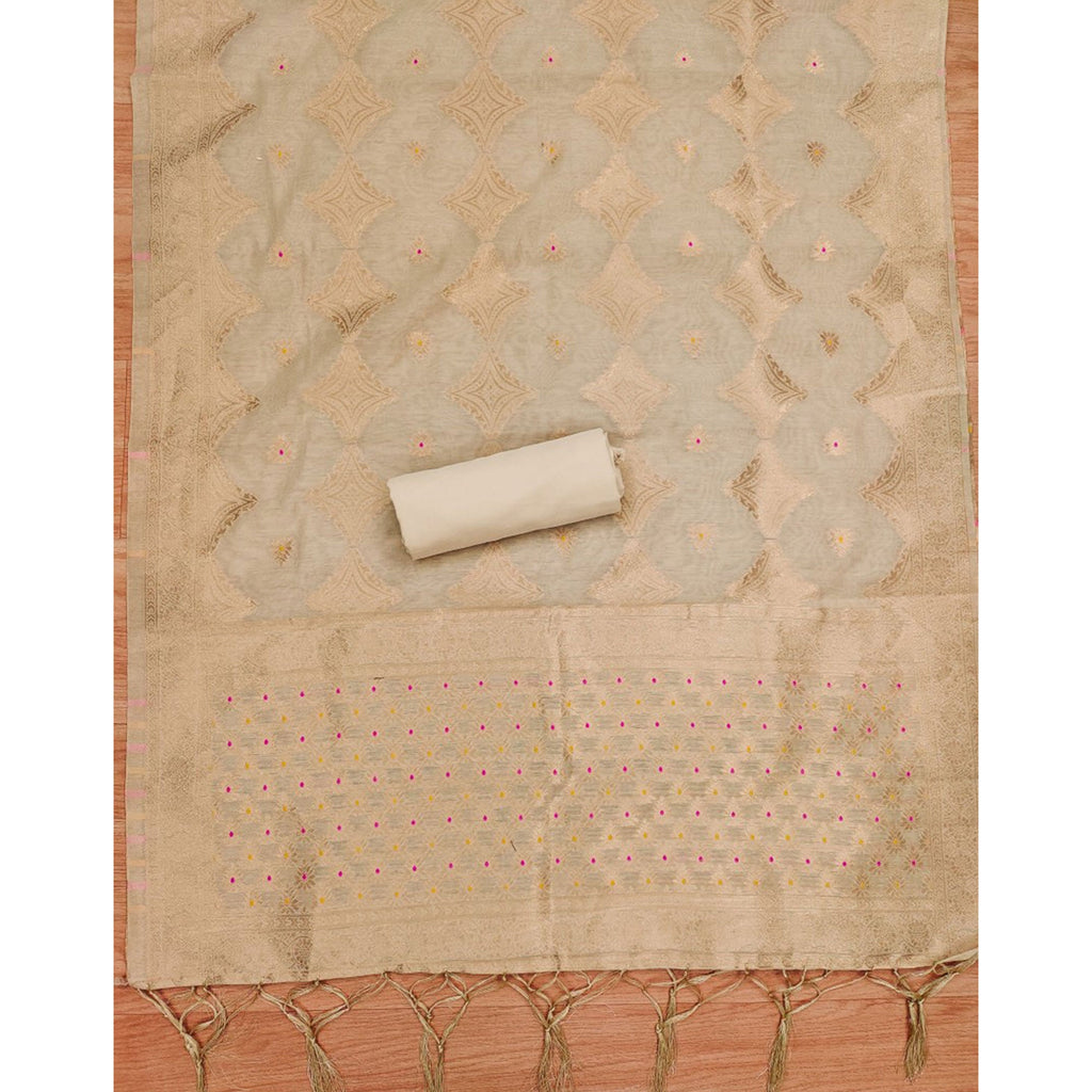 Chikoo Woven Chanderi Dress Material