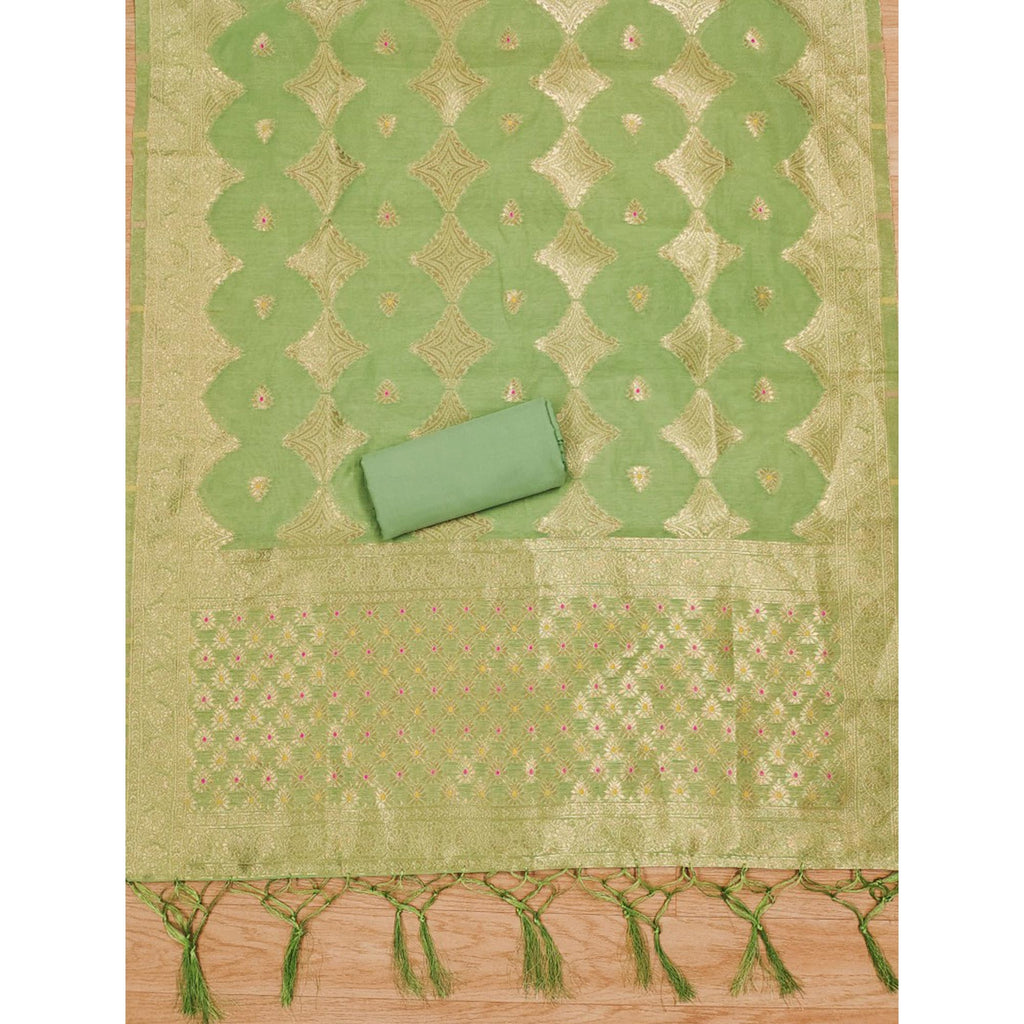 Green Woven Chanderi Dress Material