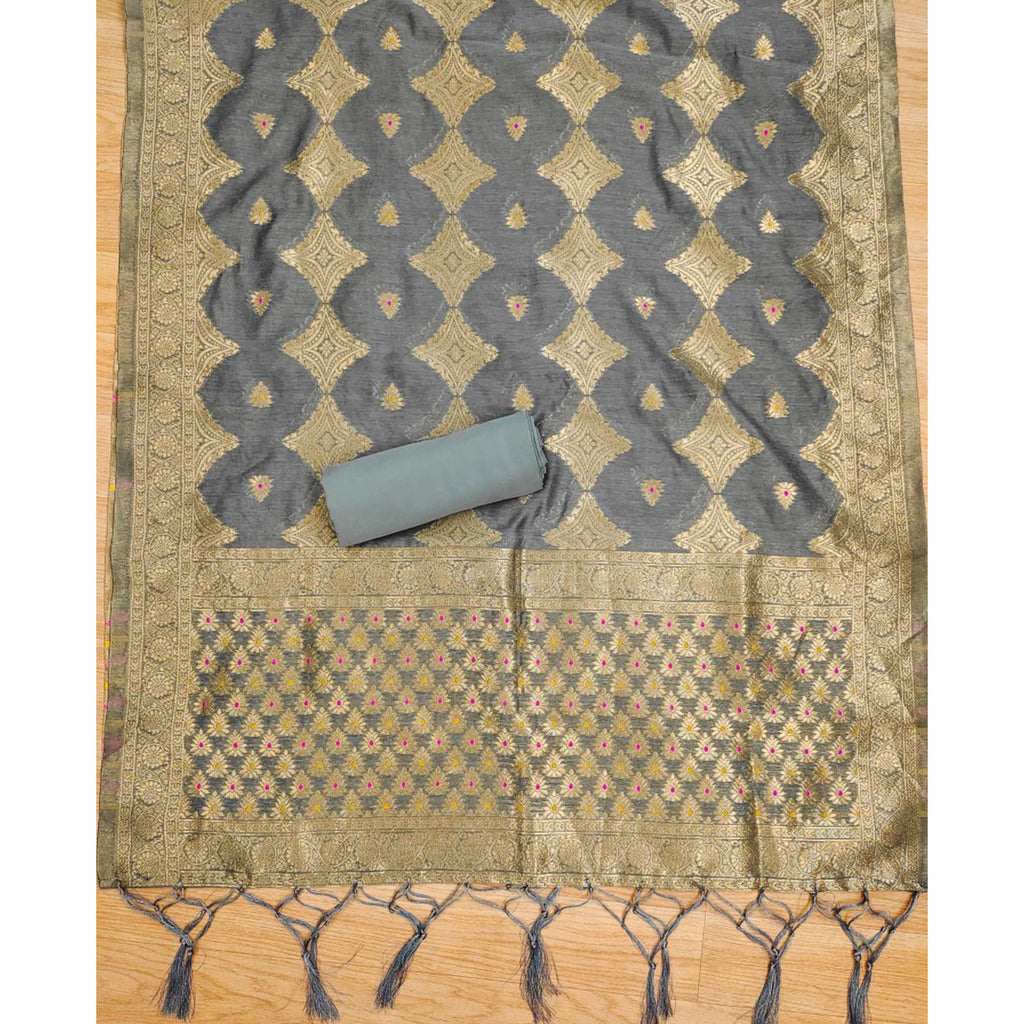 Grey Woven Chanderi Dress Material