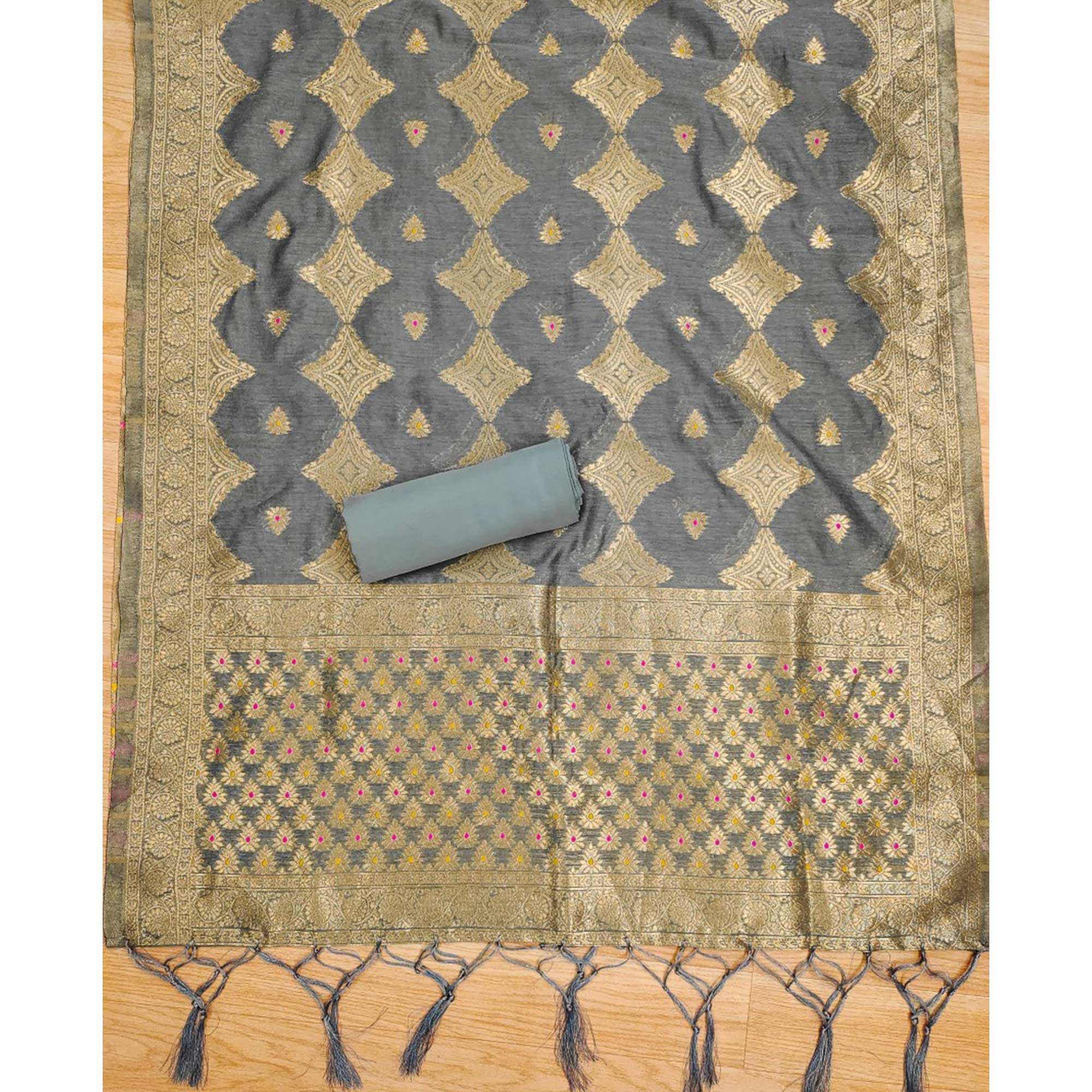 Grey Woven Chanderi Dress Material