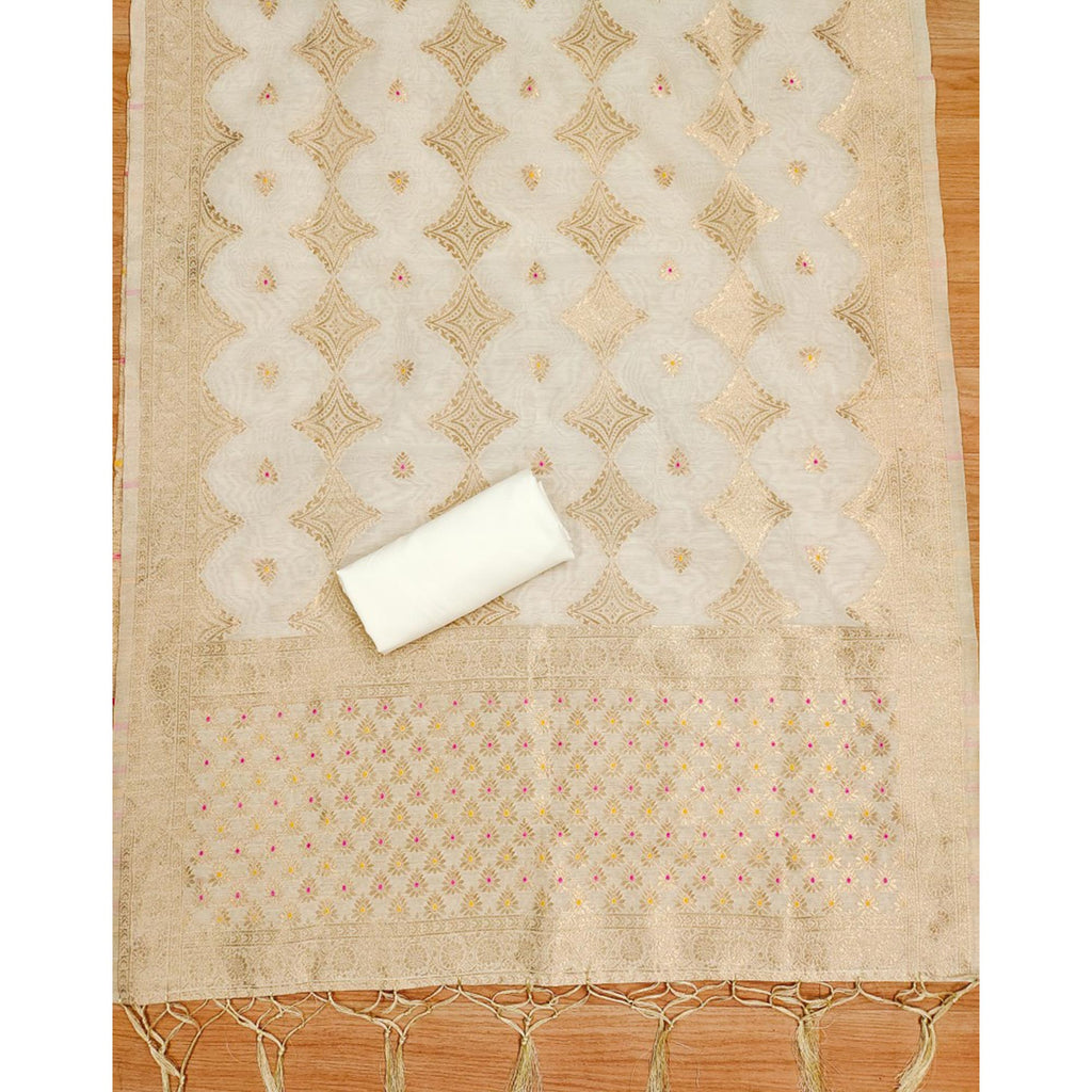 Off White Woven Chanderi Dress Material