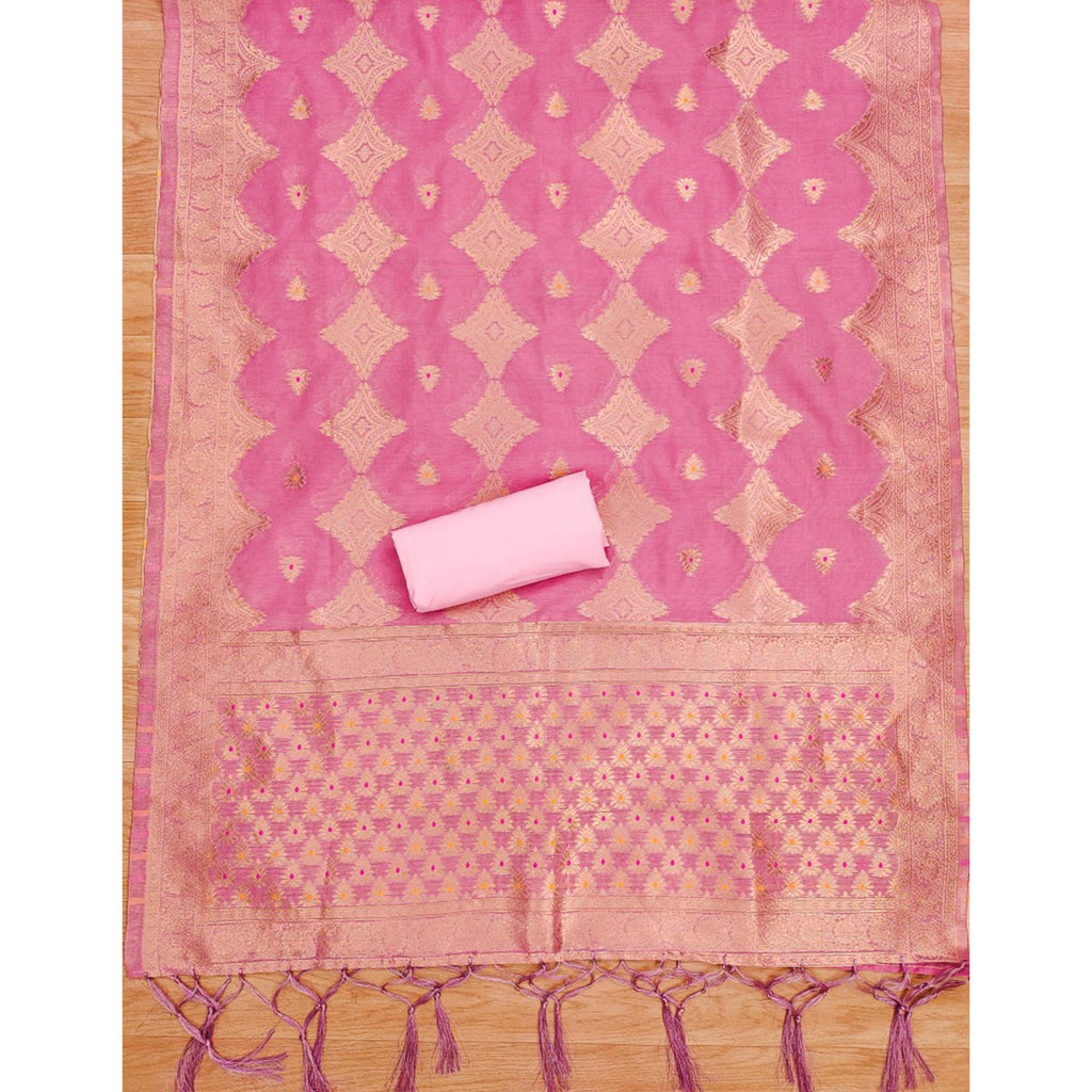 Pink Woven Chanderi Dress Material