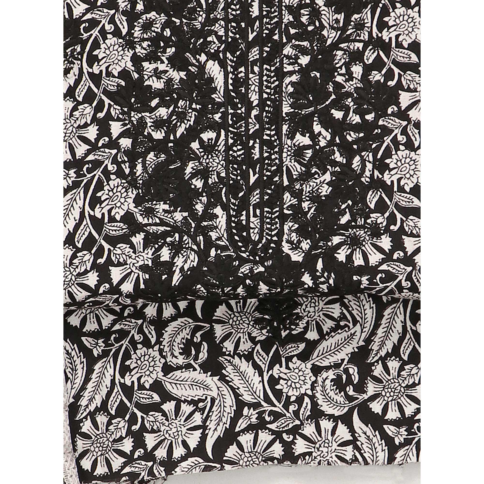 Black Printed With Embroidery Pure Cotton Dress Material