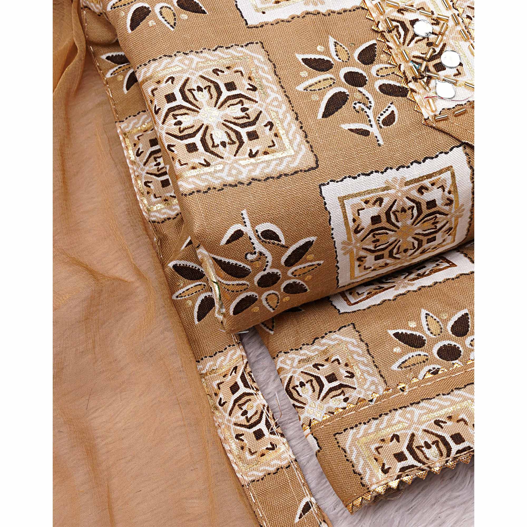 Chikoo Floral Printed Pure Cotton Dress Material