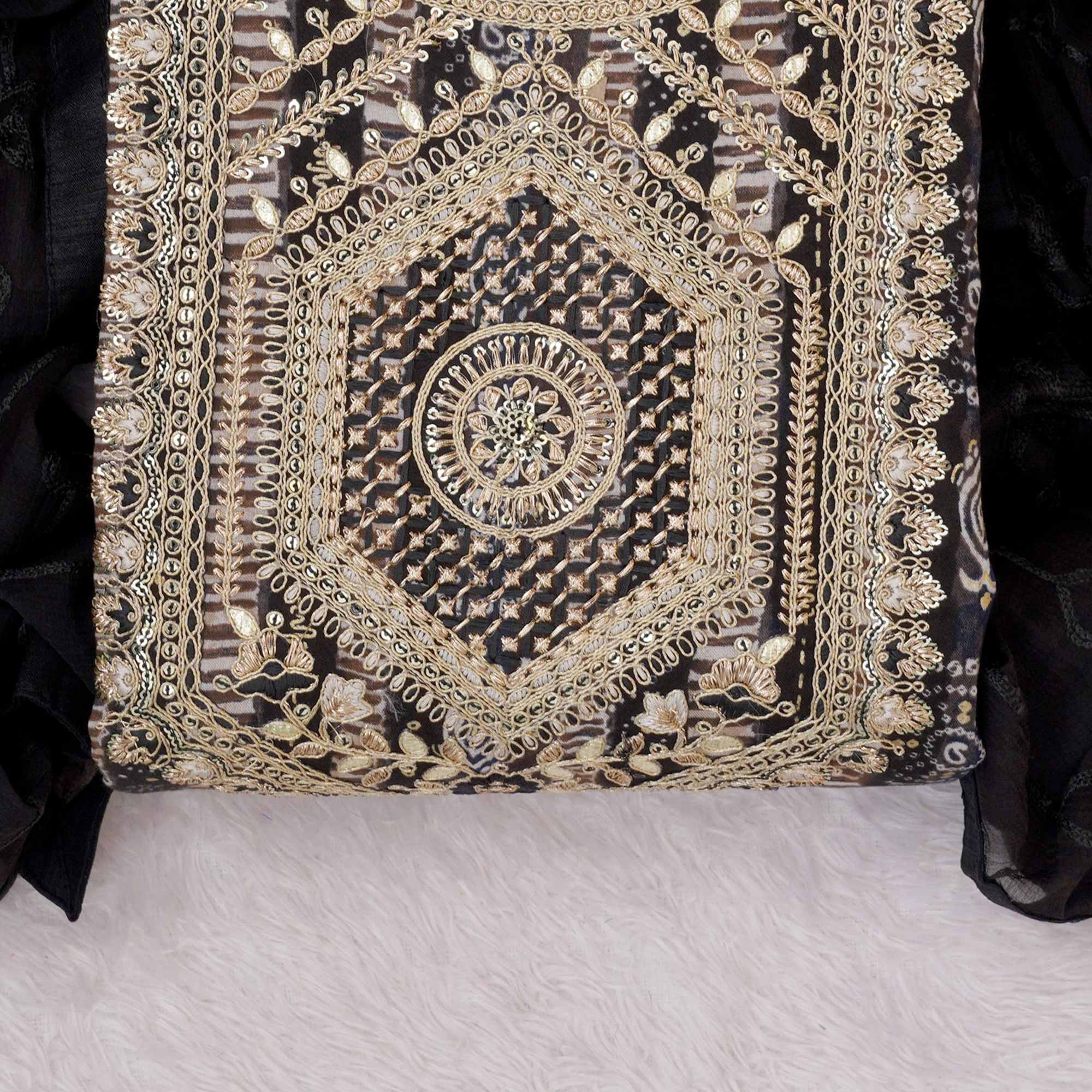 Brown Bandhani Printed Rayon Dress Material