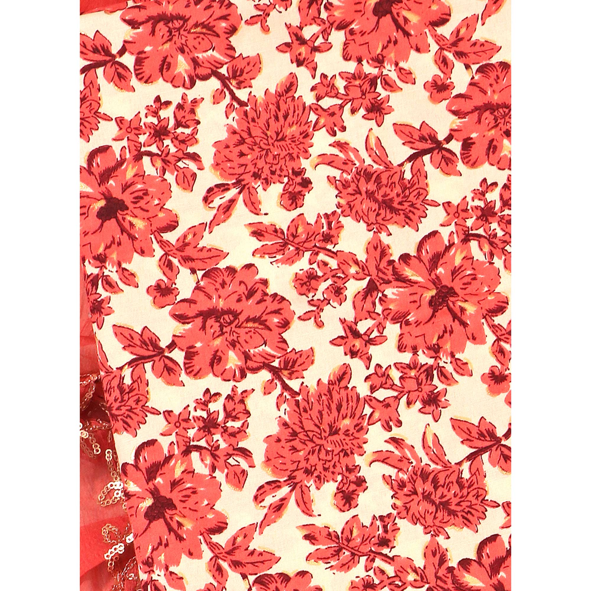 Peach Floral Foil Printed Cotton Blend Dress Material