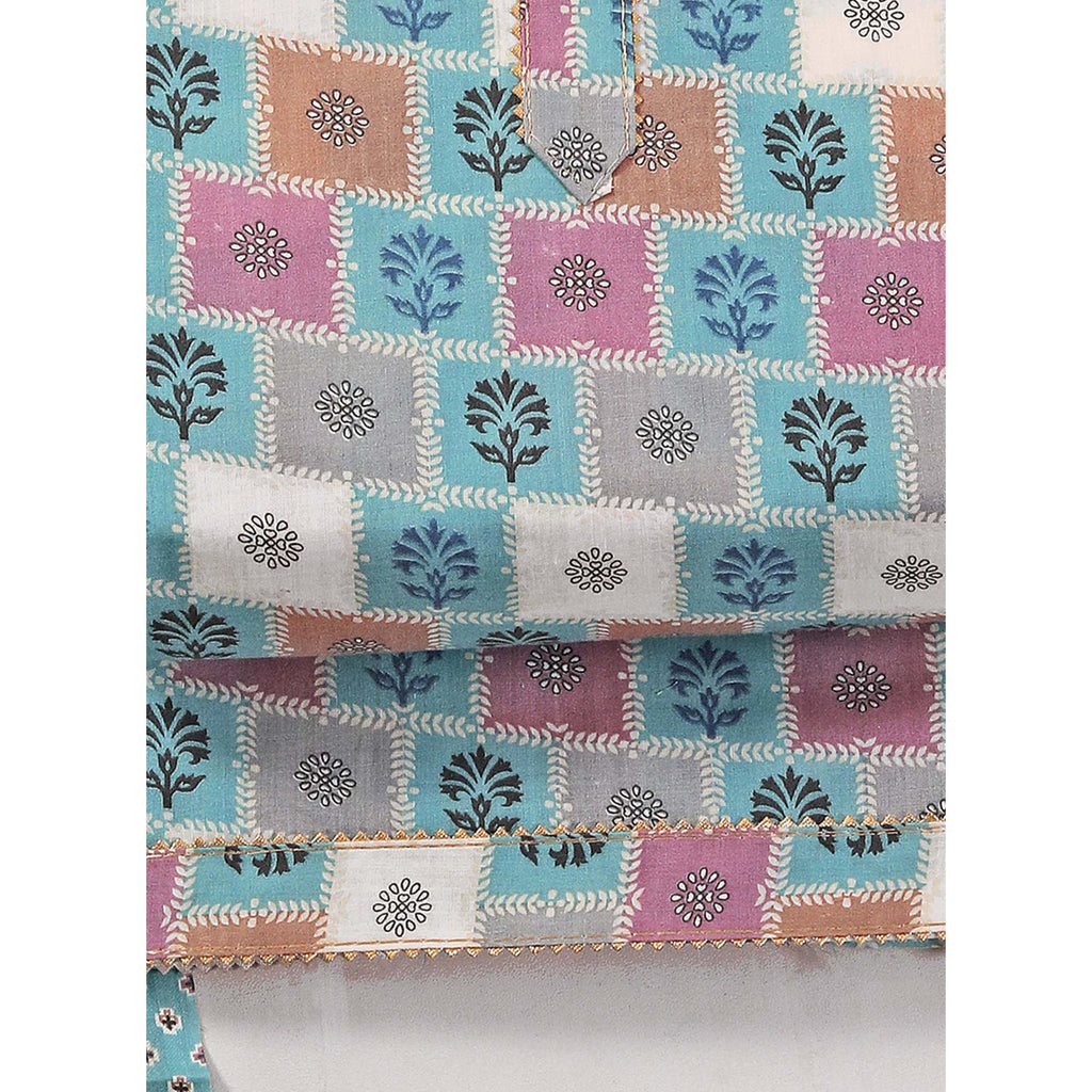 Blue Floral Printed With Gota Patti Work Pure Cotton Dress Material