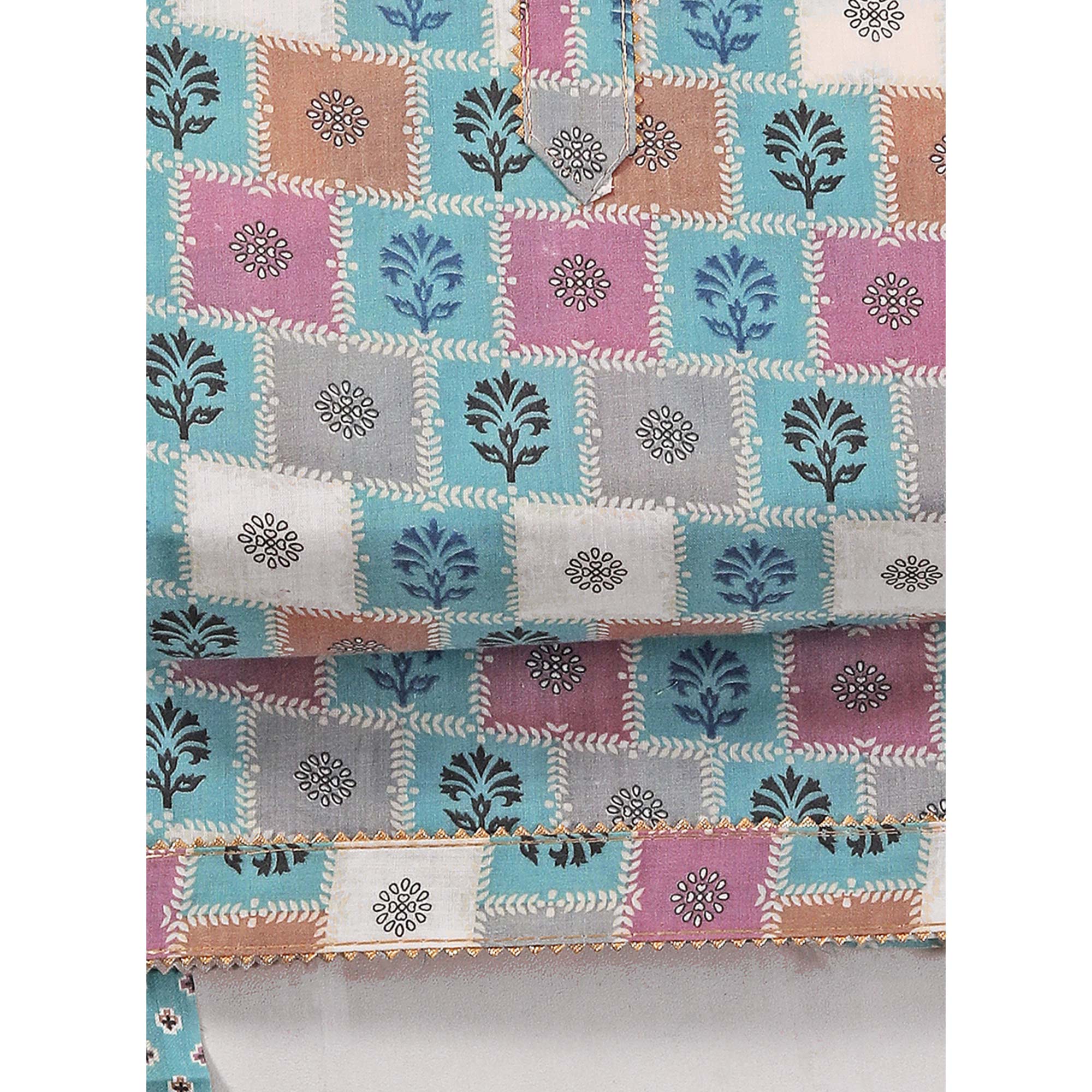 Blue Floral Printed With Gota Patti Work Pure Cotton Dress Material