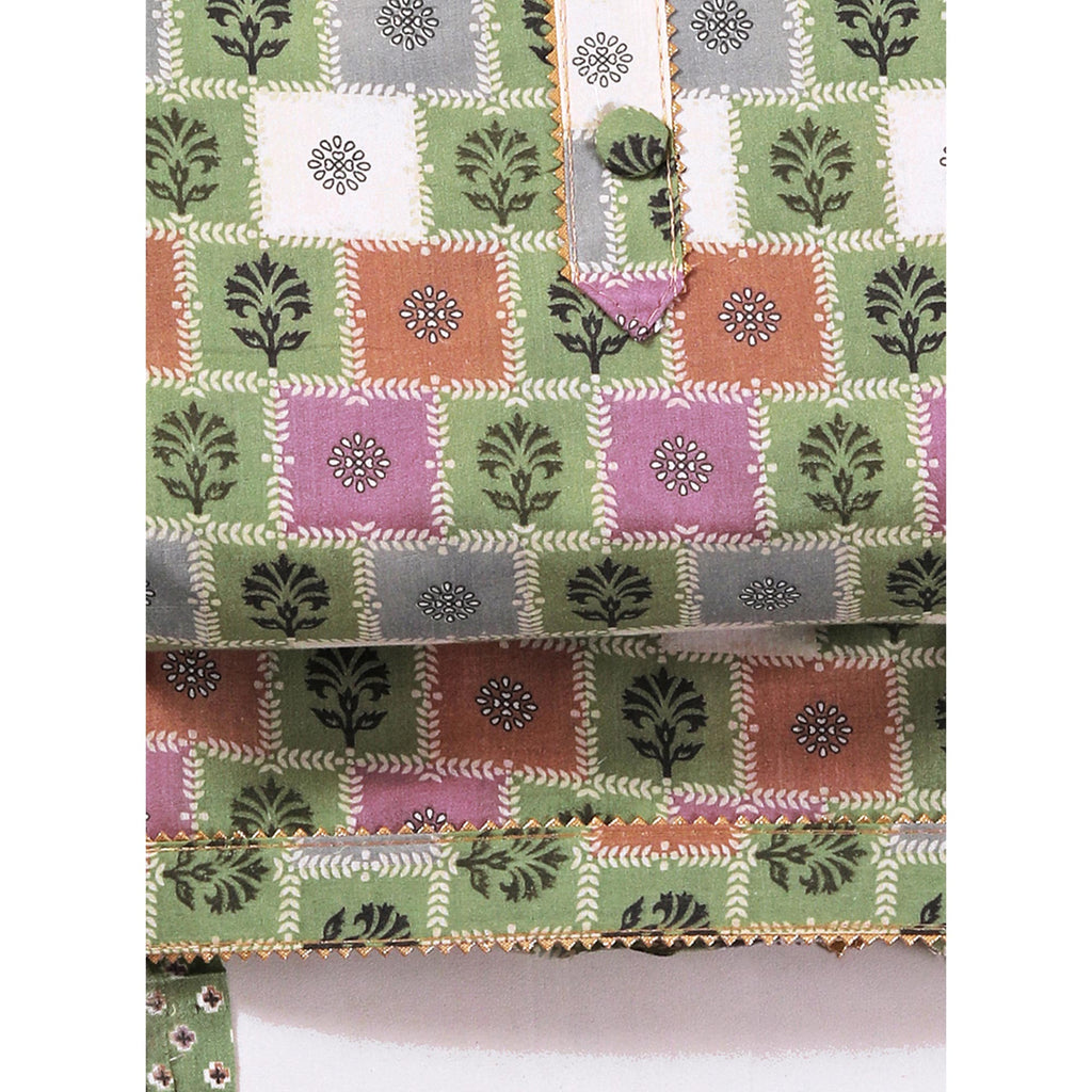 Green Floral Printed With Gota Patti Work Pure Cotton Dress Material