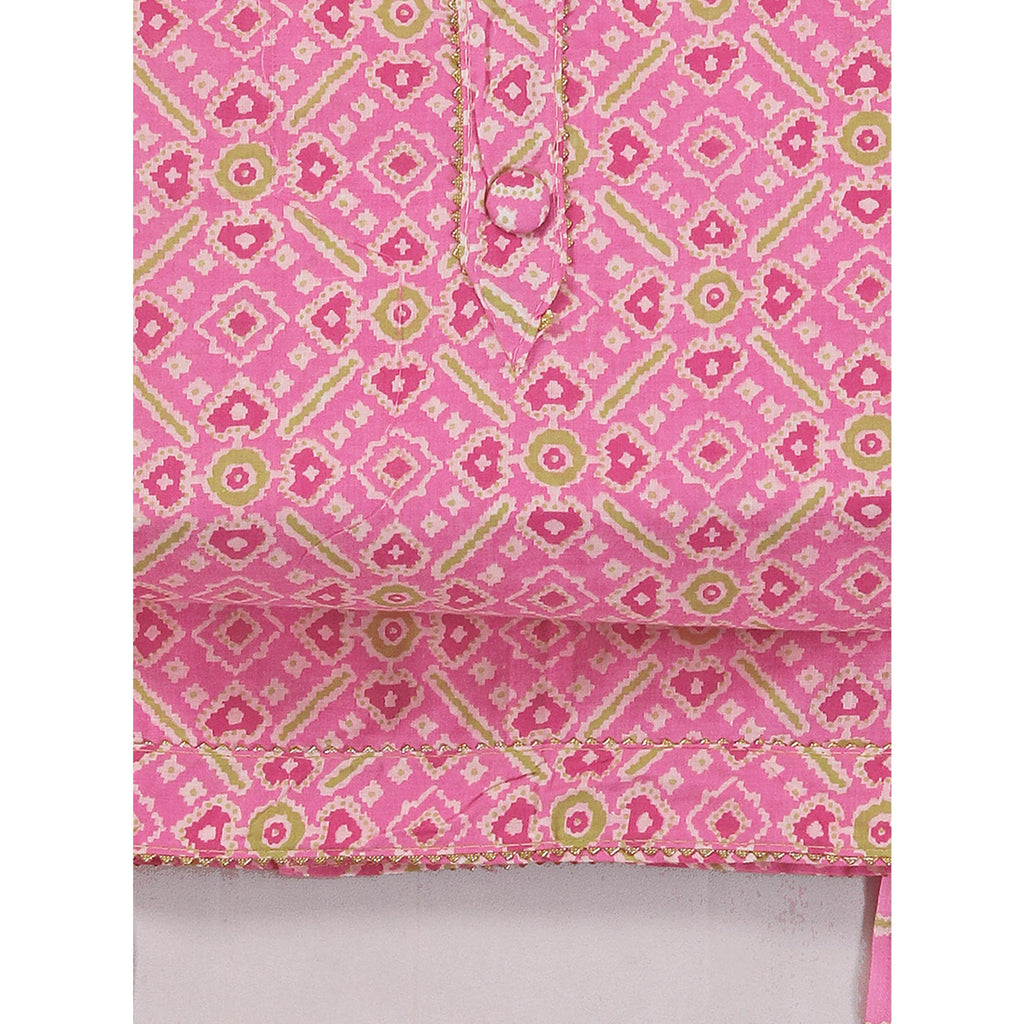 Pink Patola Printed With Gota Patti Work Pure Cotton Dress Material