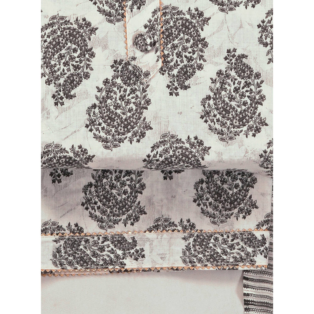 Offwhite Floral Printed With Gota Patti Work Pure Cotton Dress Material