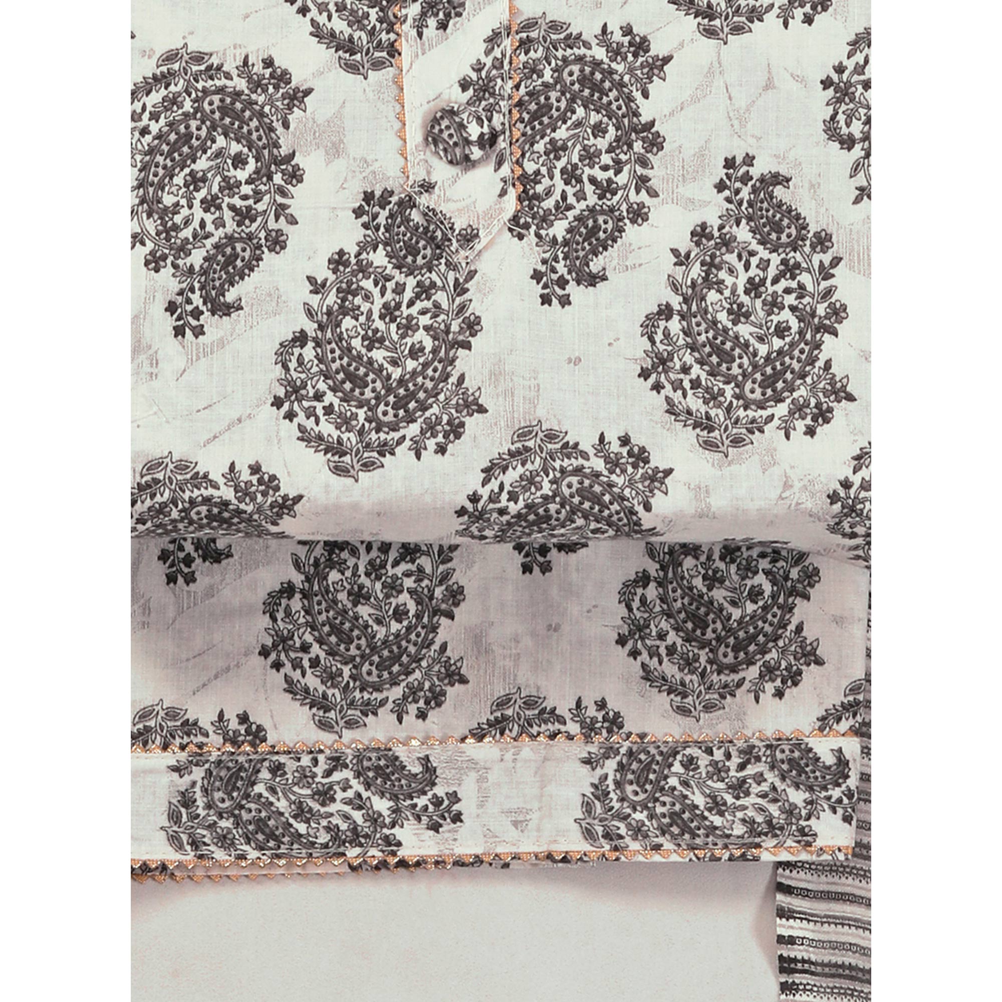 Offwhite Floral Printed With Gota Patti Work Pure Cotton Dress Material