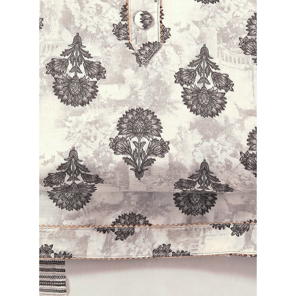 Offwhite Floral Printed With Gota Patti Work Pure Cotton Dress Material