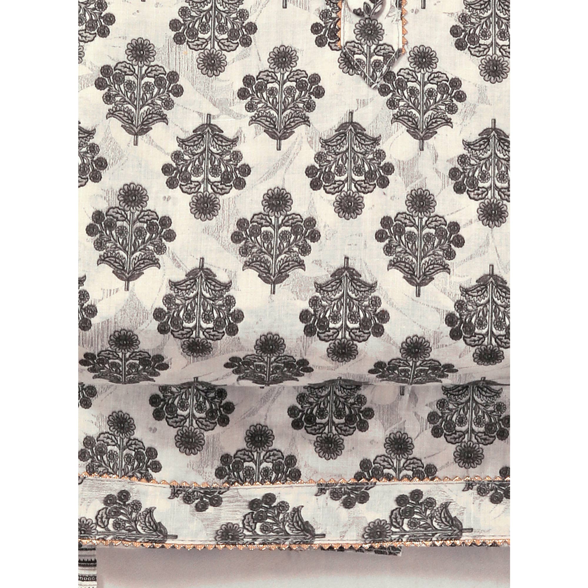 Offwhite Floral Printed With Gota Patti Work Pure Cotton Dress Material
