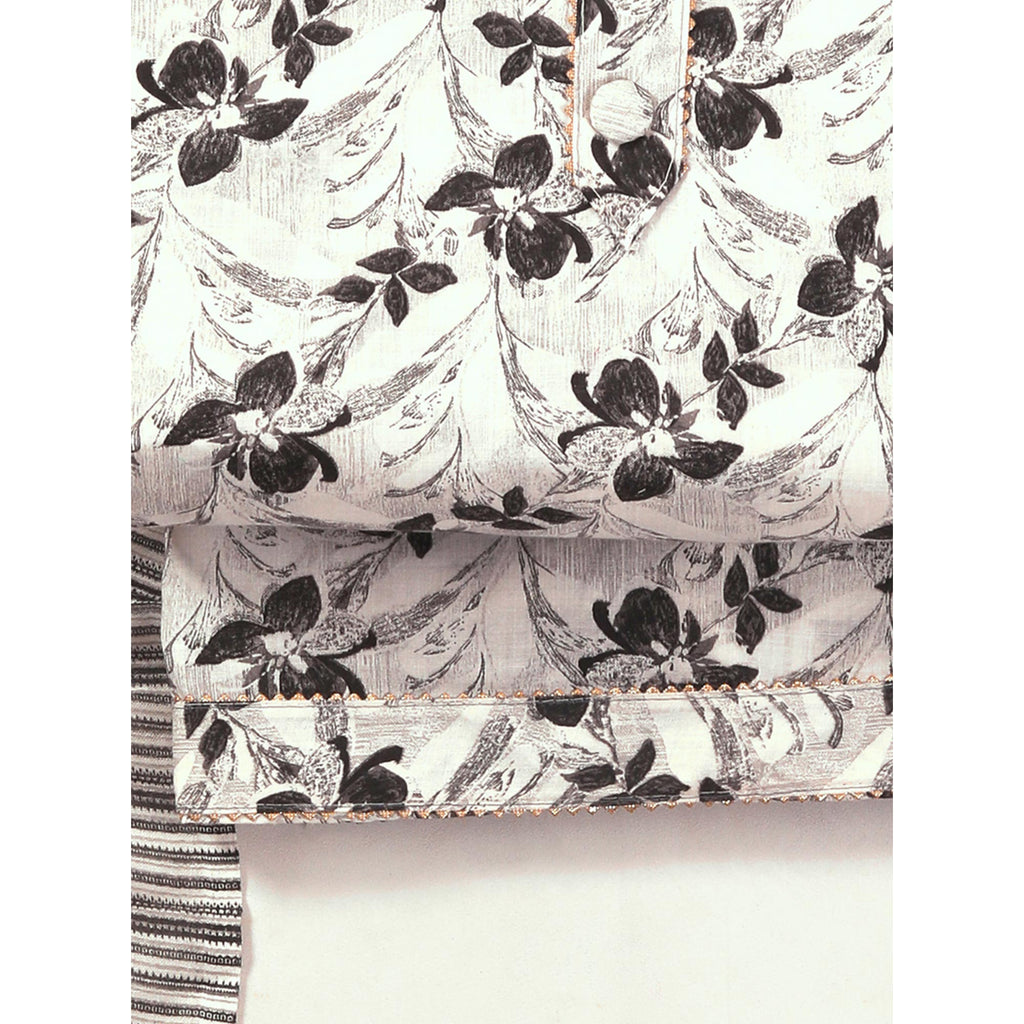 Offwhite Floral Printed With Gota Patti Work Pure Cotton Dress Material