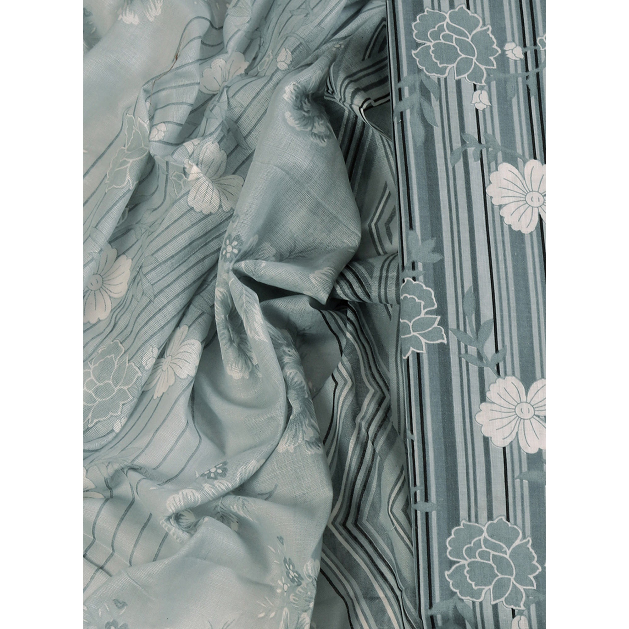 Elegant Grey Pure Cotton Ensemble Showcasing Subtle Floral Print Work Dress Material