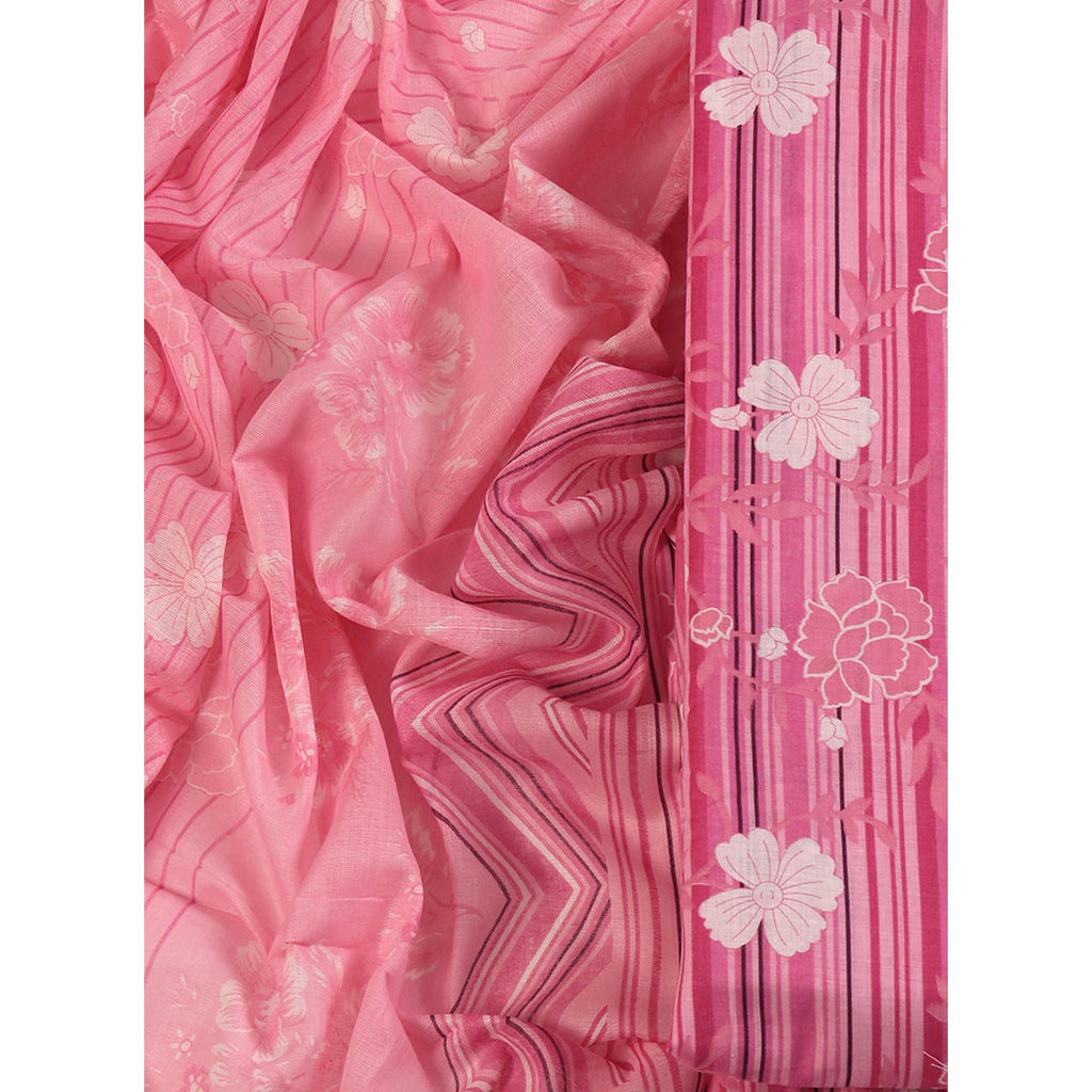 Elegant Pink Pure Cotton Ensemble Showcasing Subtle Floral Print Work Dress Material