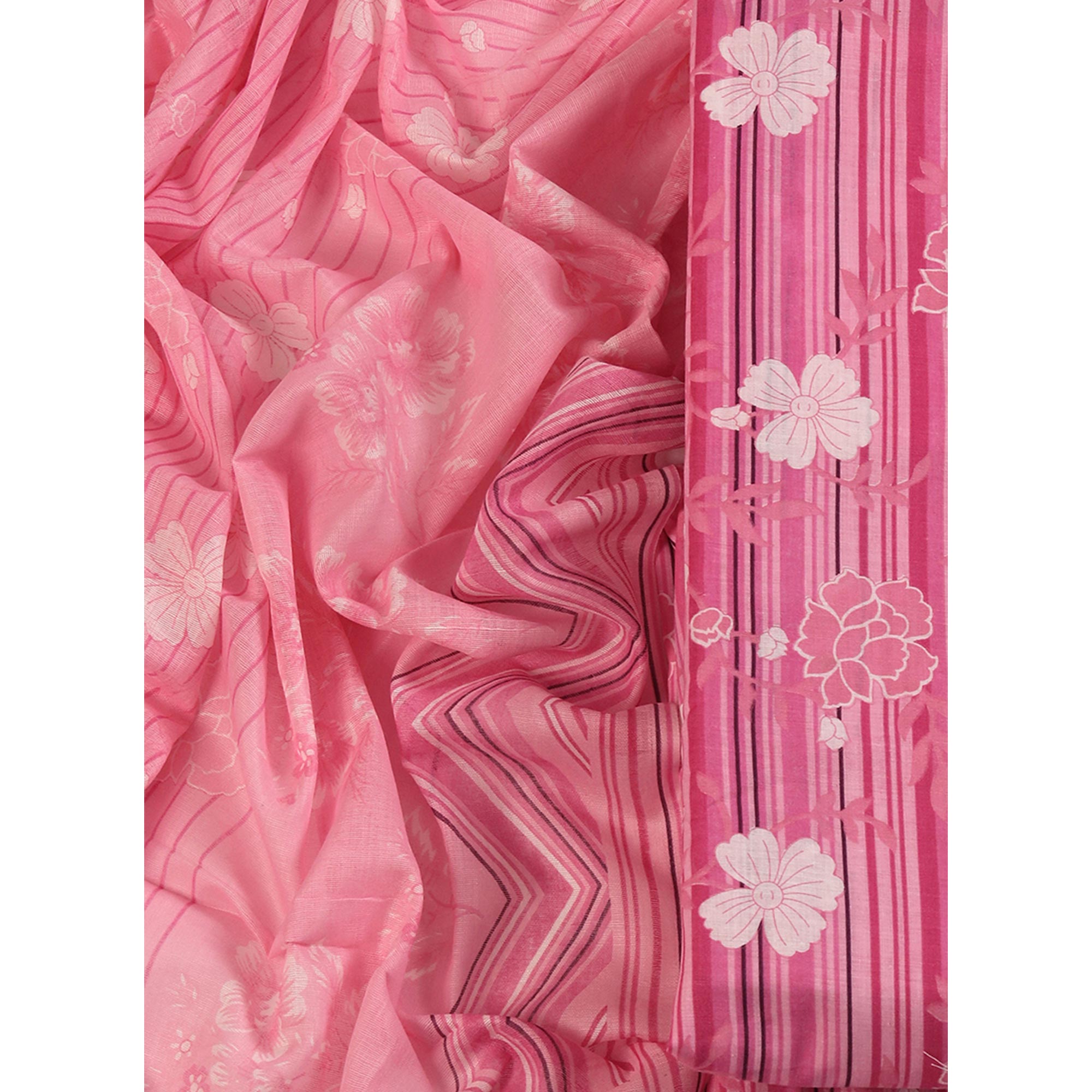 Elegant Pink Pure Cotton Ensemble Showcasing Subtle Floral Print Work Dress Material