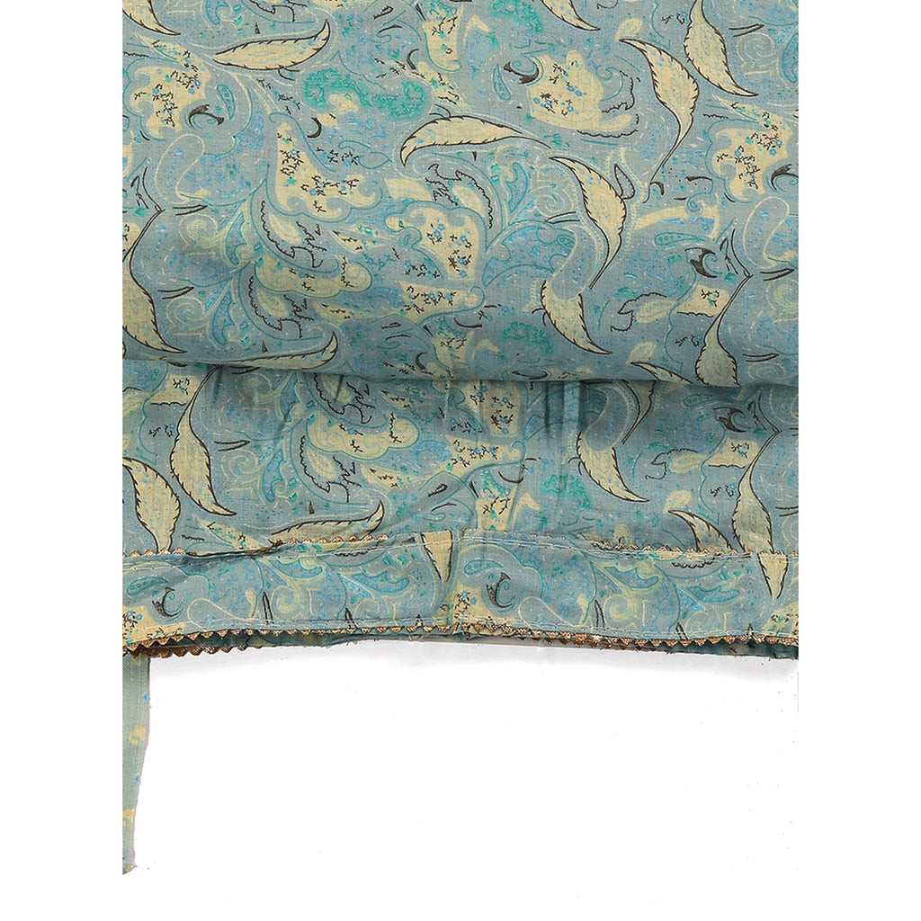 Floral Elegance in Pastel Green Pure Cotton Unstitched Dress Material