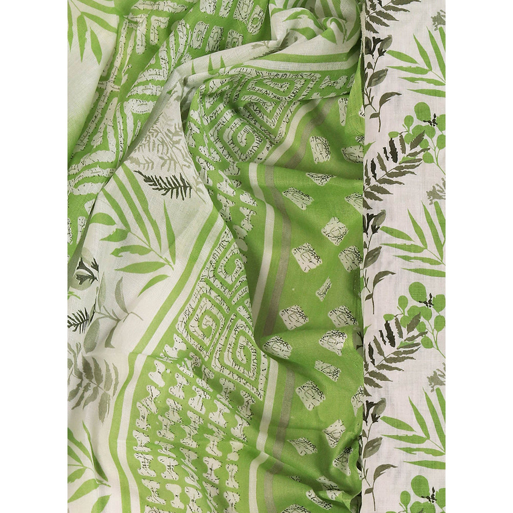 Floral Motifs on Green Pure Cotton Dress Material for Effortless Style