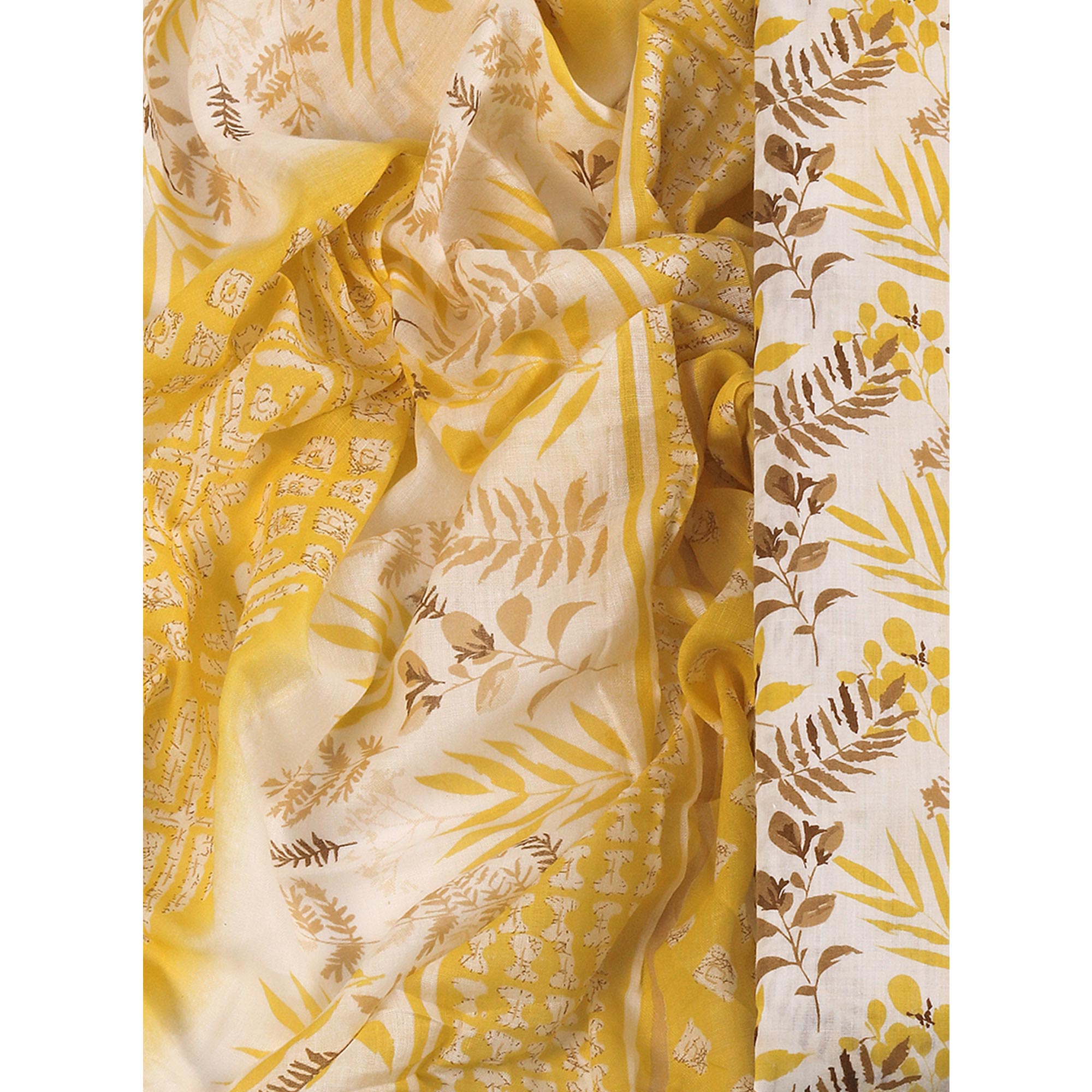 Floral Motifs on Mustard Pure Cotton Dress Material for Effortless Style