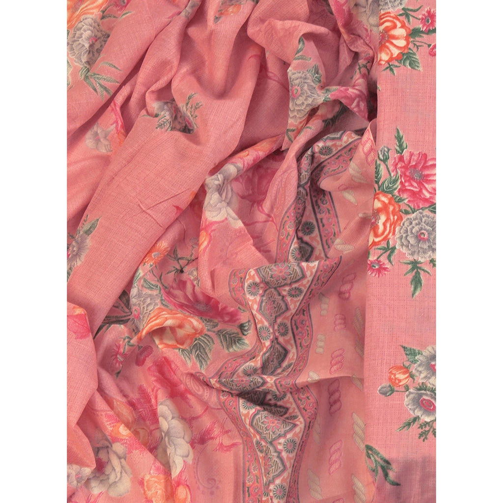 Charming Pink Dress Material in Pure Cotton with Subtle Floral Pattern Work