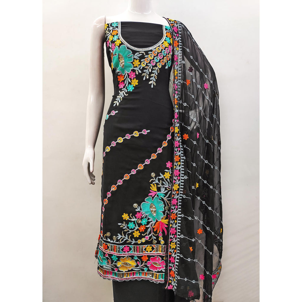 Black Floral Sequins Embroidered Georgette Dress Material
