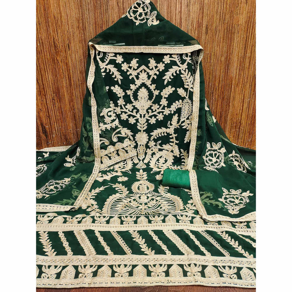 Green Floral Embroidered Georgette Dress Material