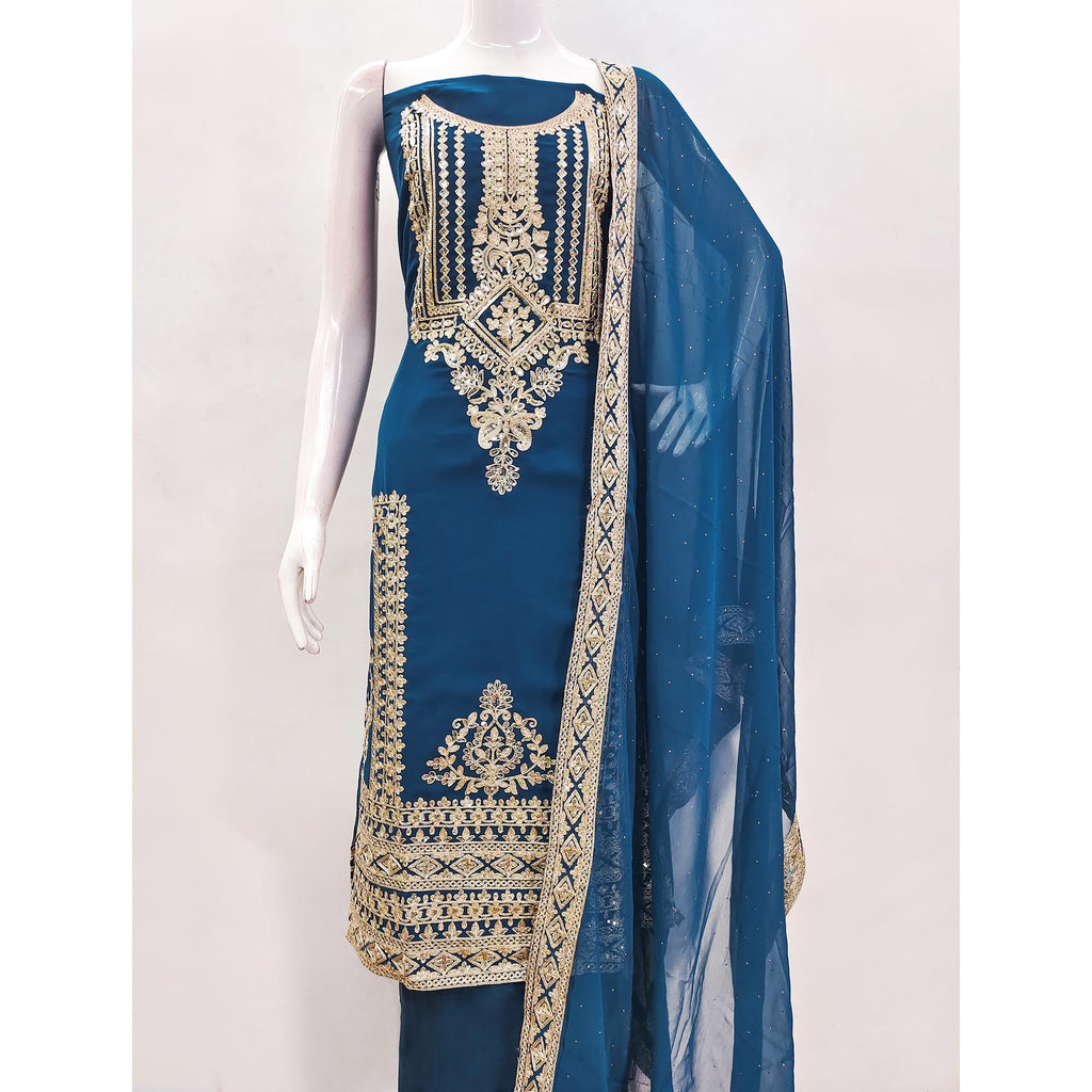 Blue Floral Sequins Embroidered Georgette Dress Material