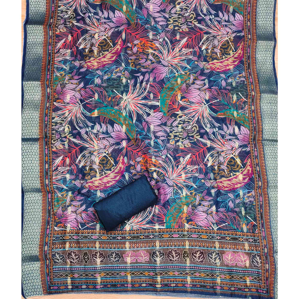 Blue Floral Printed Pure Cotton Dress Material