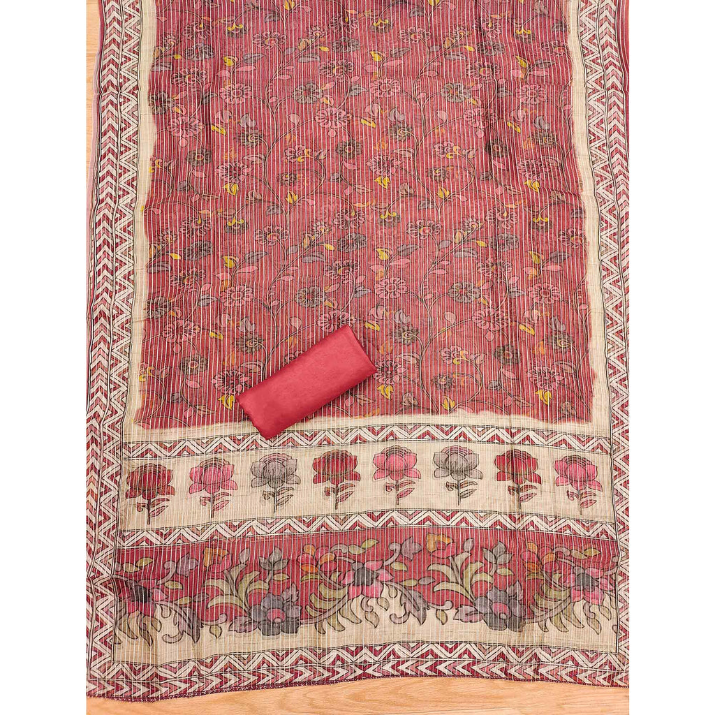 Gajari Pink  Floral Embroidered Chanderi Silk Dress Material