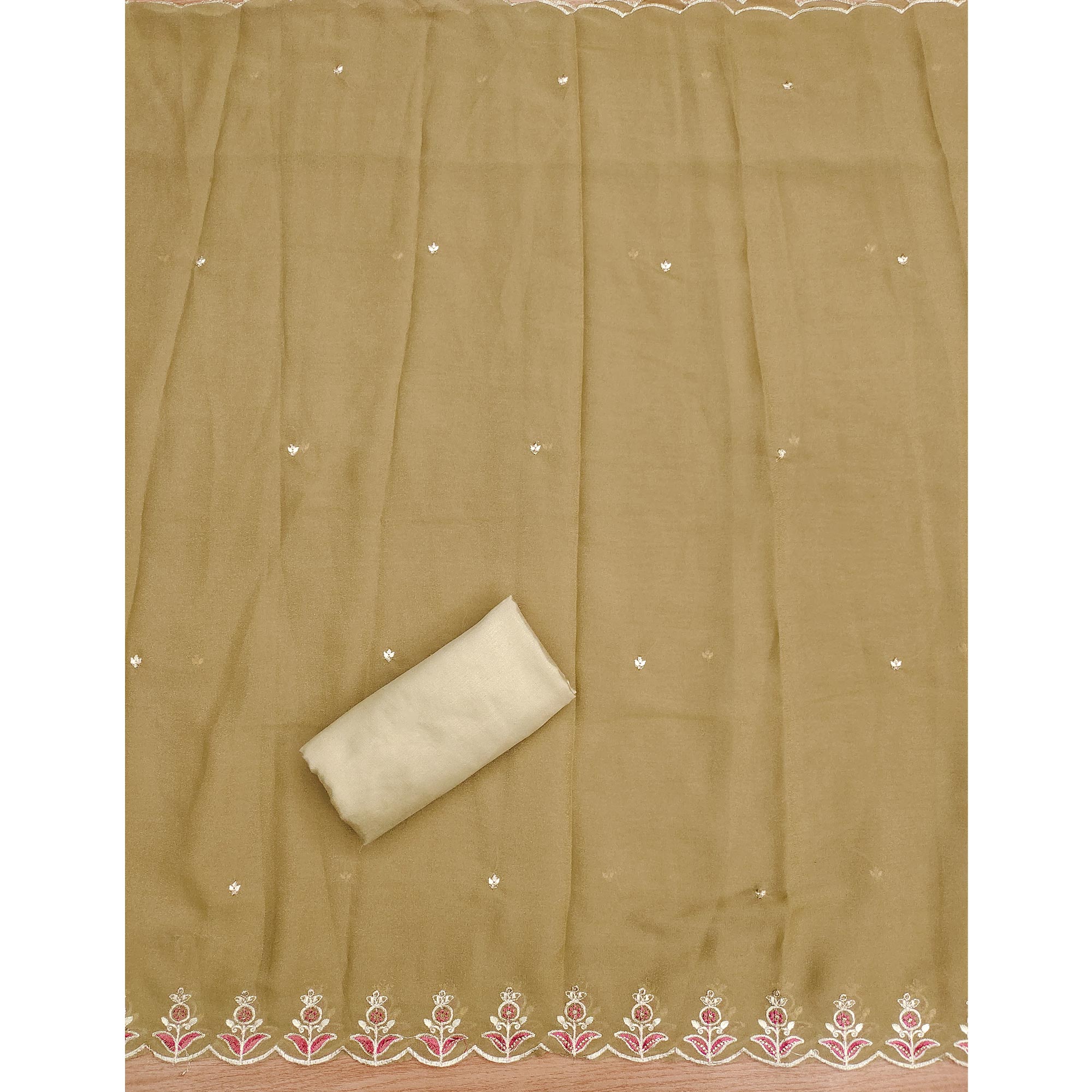 Chikoo Floral Sequins Embroidered Georgette Dress Material