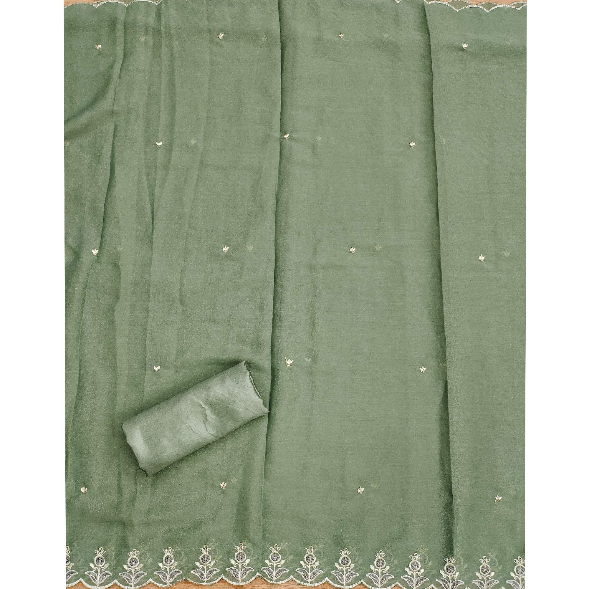 Green Floral Sequins Embroidered Georgette Dress Material