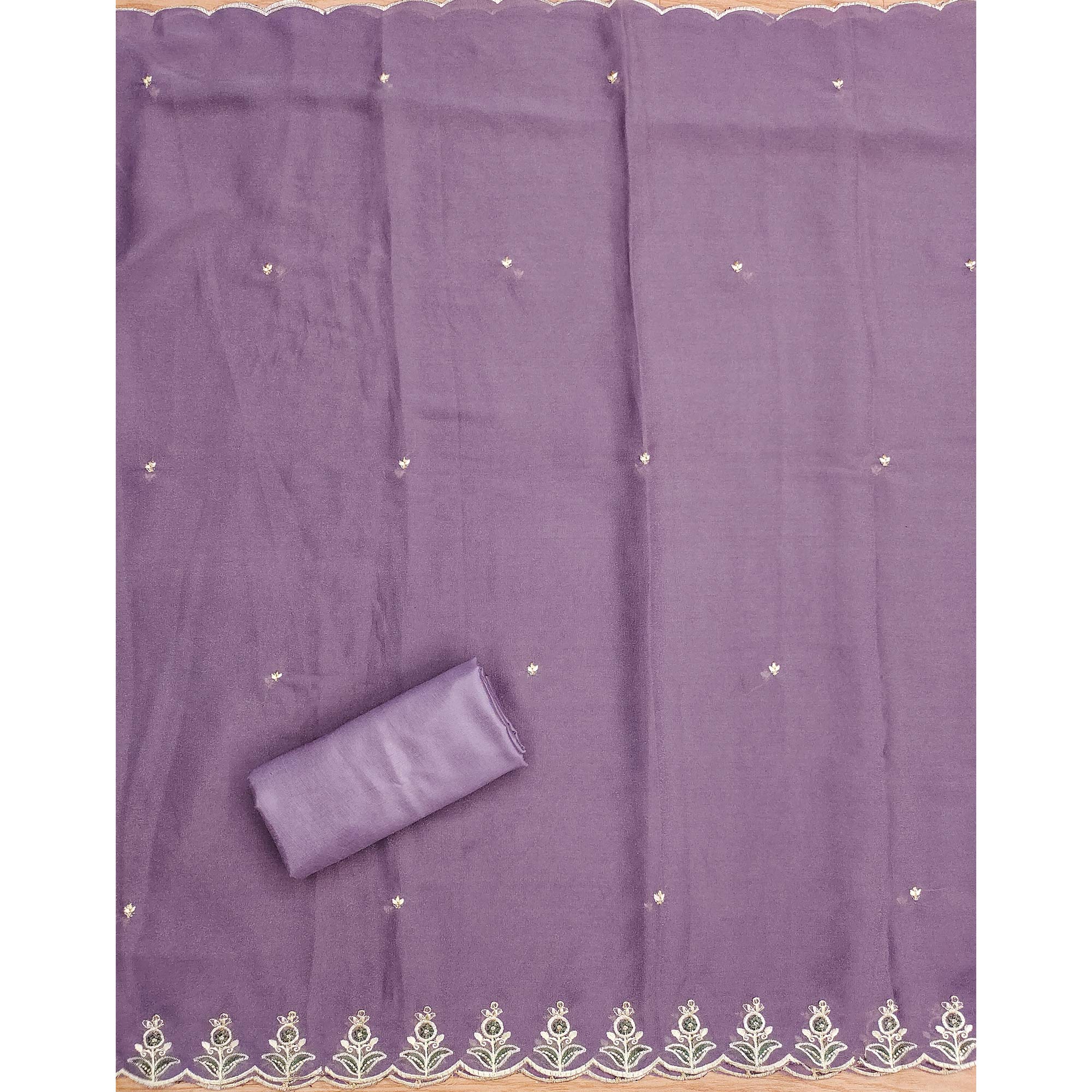 Lavender Floral Sequins Embroidered Georgette Dress Material